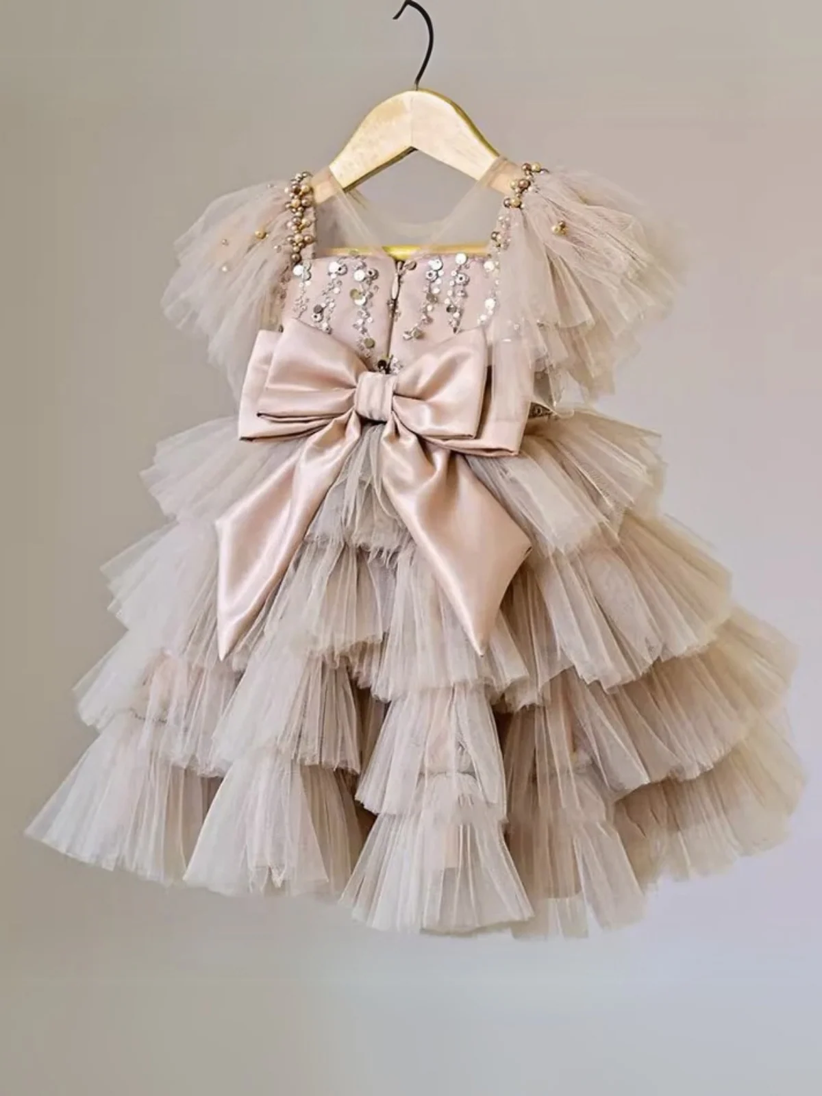 Champagne Sparkle Tulle Tiered Ruffle Party Dress - Image 2