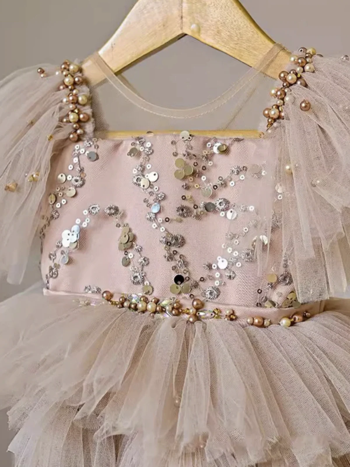 Champagne Sparkle Tulle Tiered Ruffle Party Dress - Image 4