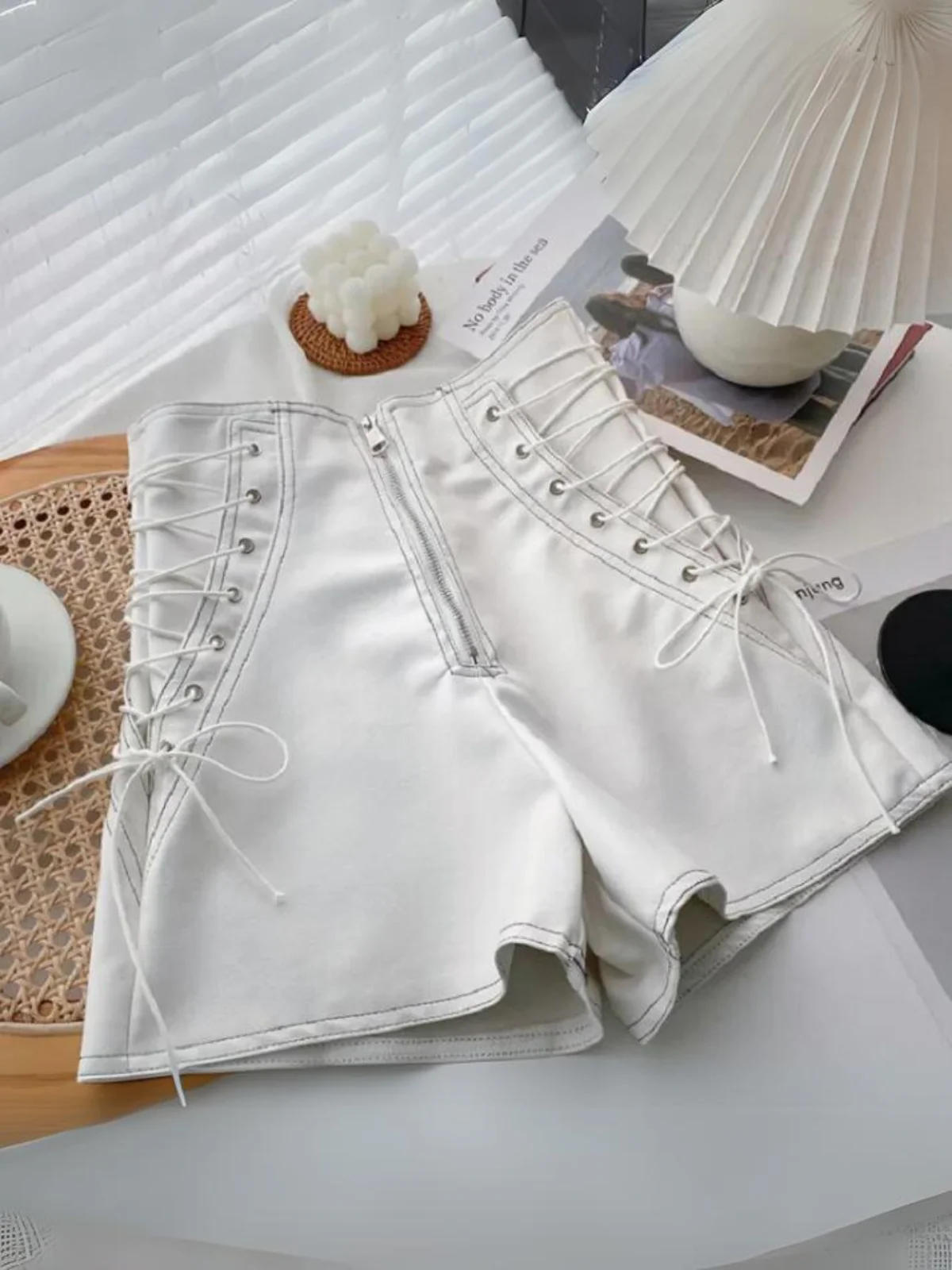 A Little Sassy Vegan Leather Lace-Up Shorts - Image 3