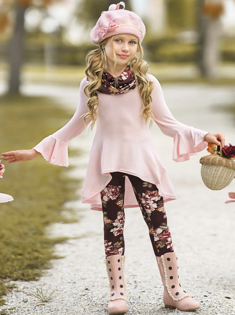Abigail Pink Tunic, Floral Scarf And Legging Set - Image 2
