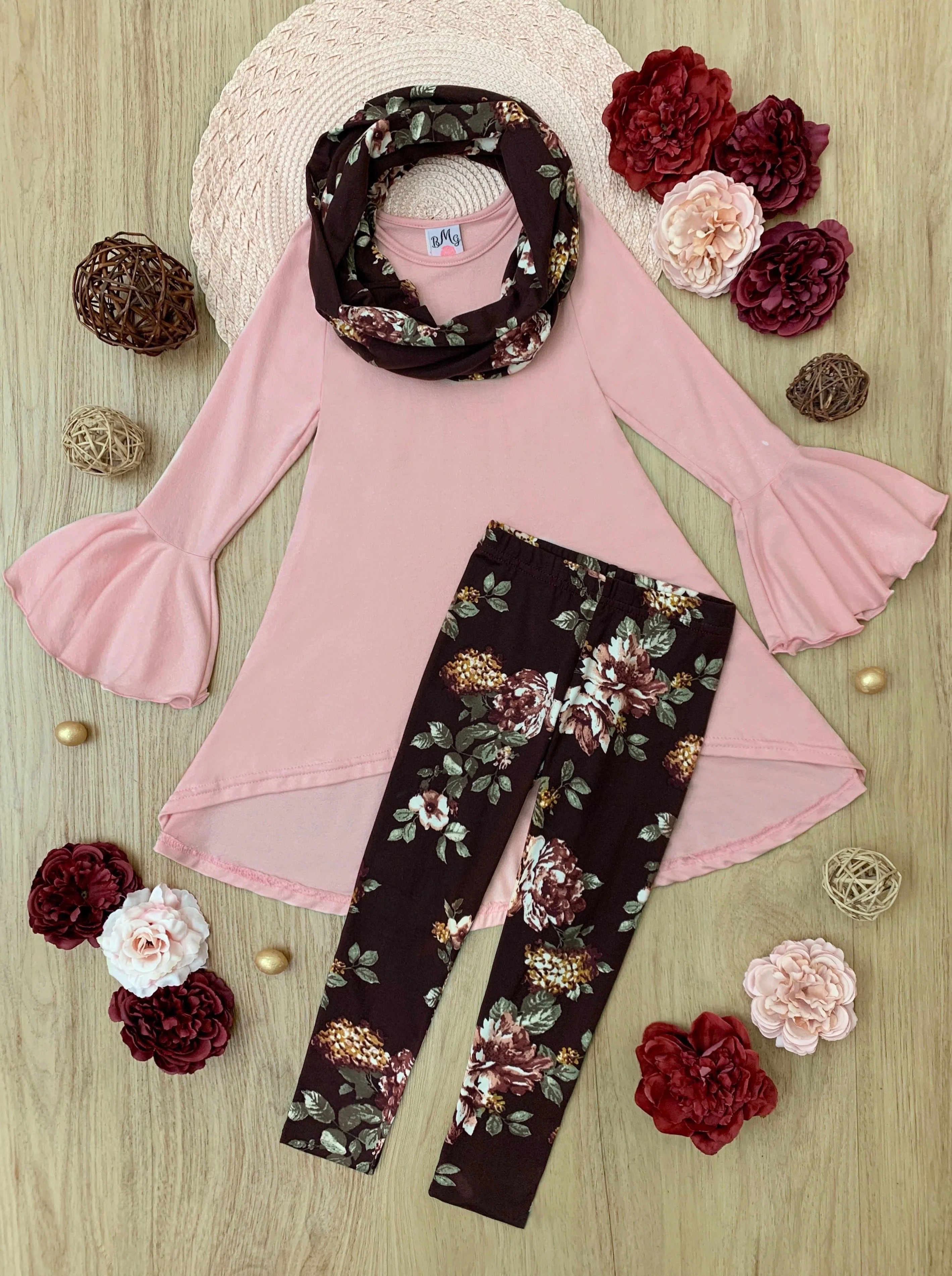 Abigail Pink Tunic, Floral Scarf And Legging Set - Image 3