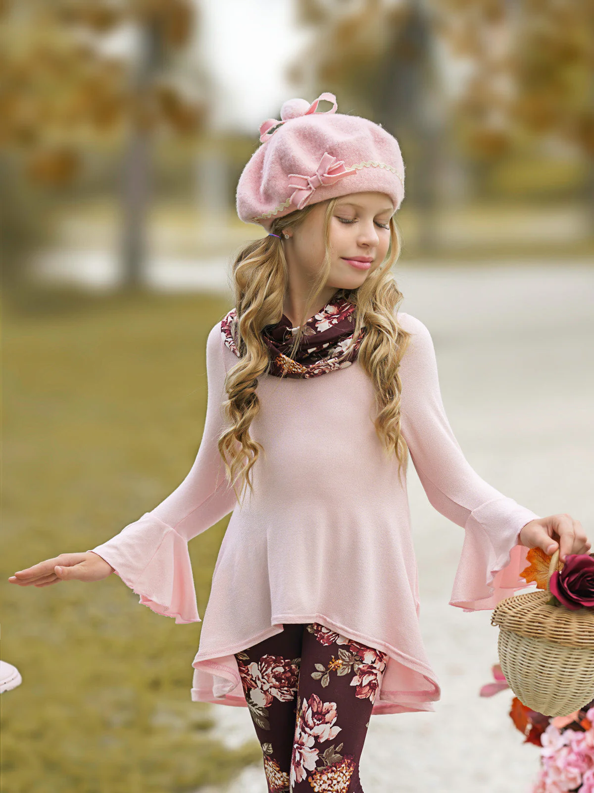 Abigail Pink Tunic, Floral Scarf And Legging Set - Image 5