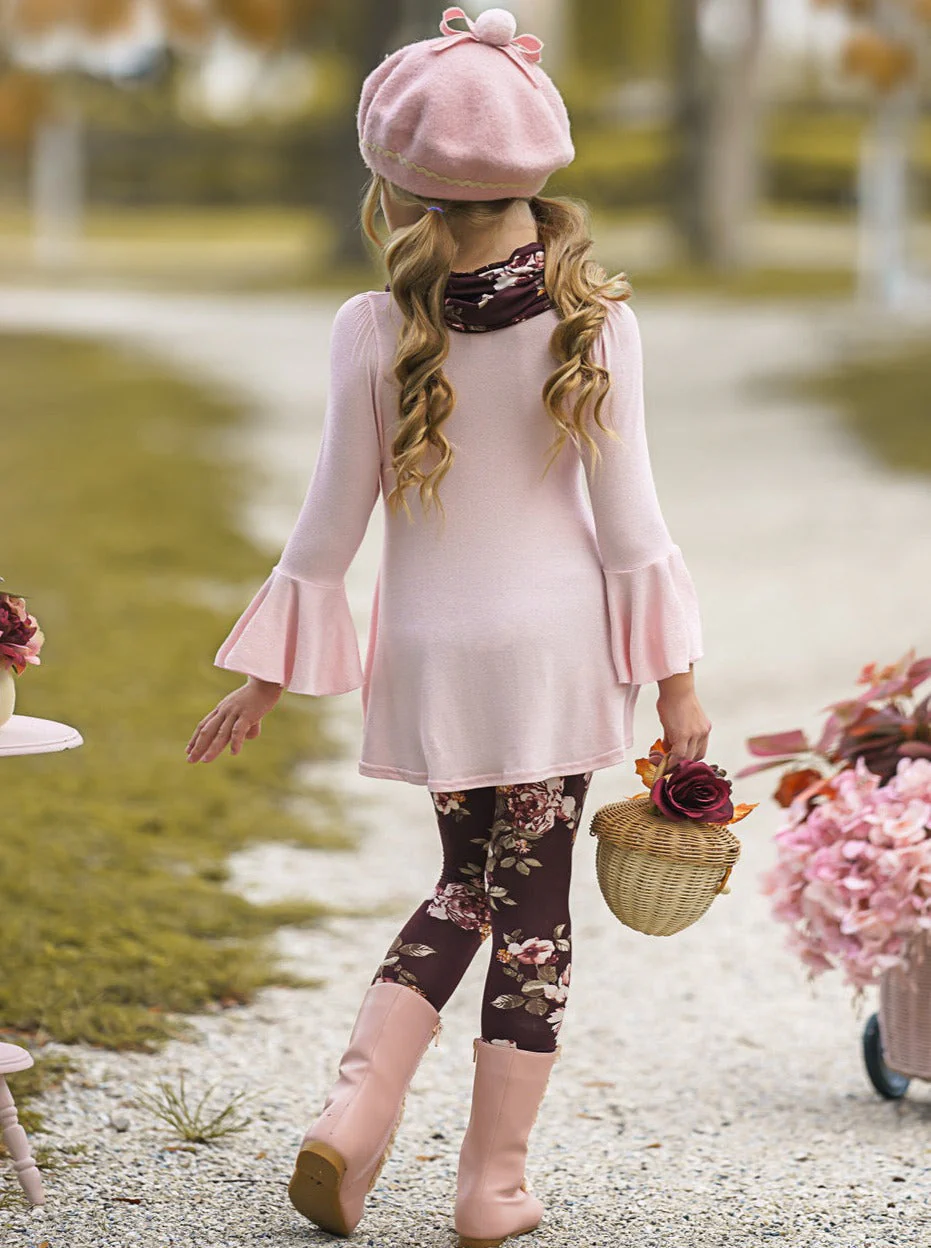 Abigail Pink Tunic, Floral Scarf And Legging Set - Image 6