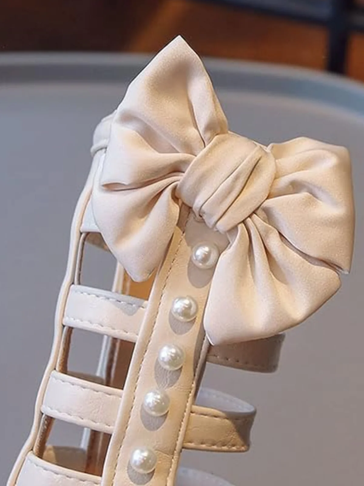 Bow-Embellished Pearl Gladiator Sandals By Liv and Mia - Image 3