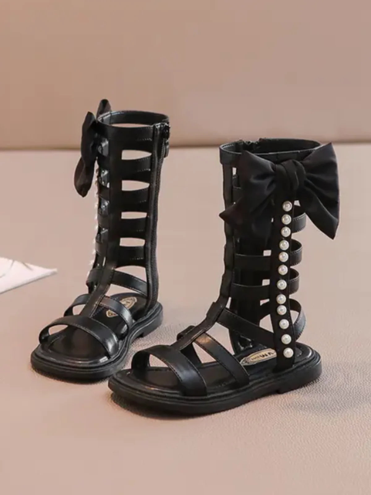 Bow-Embellished Pearl Gladiator Sandals By Liv and Mia - Image 5