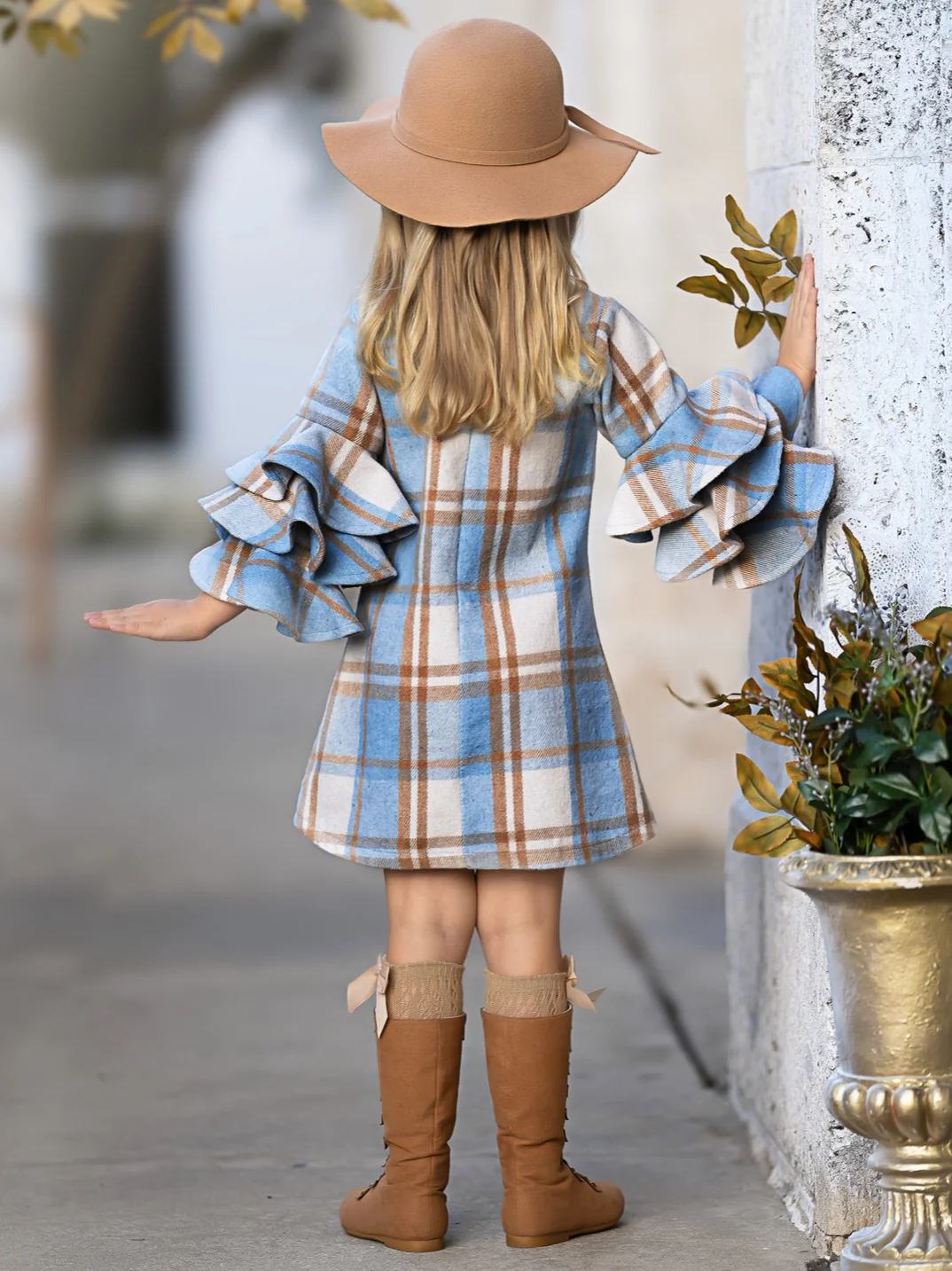 Adorable Plaid Tiered Sleeve Sweater Dress - Image 4