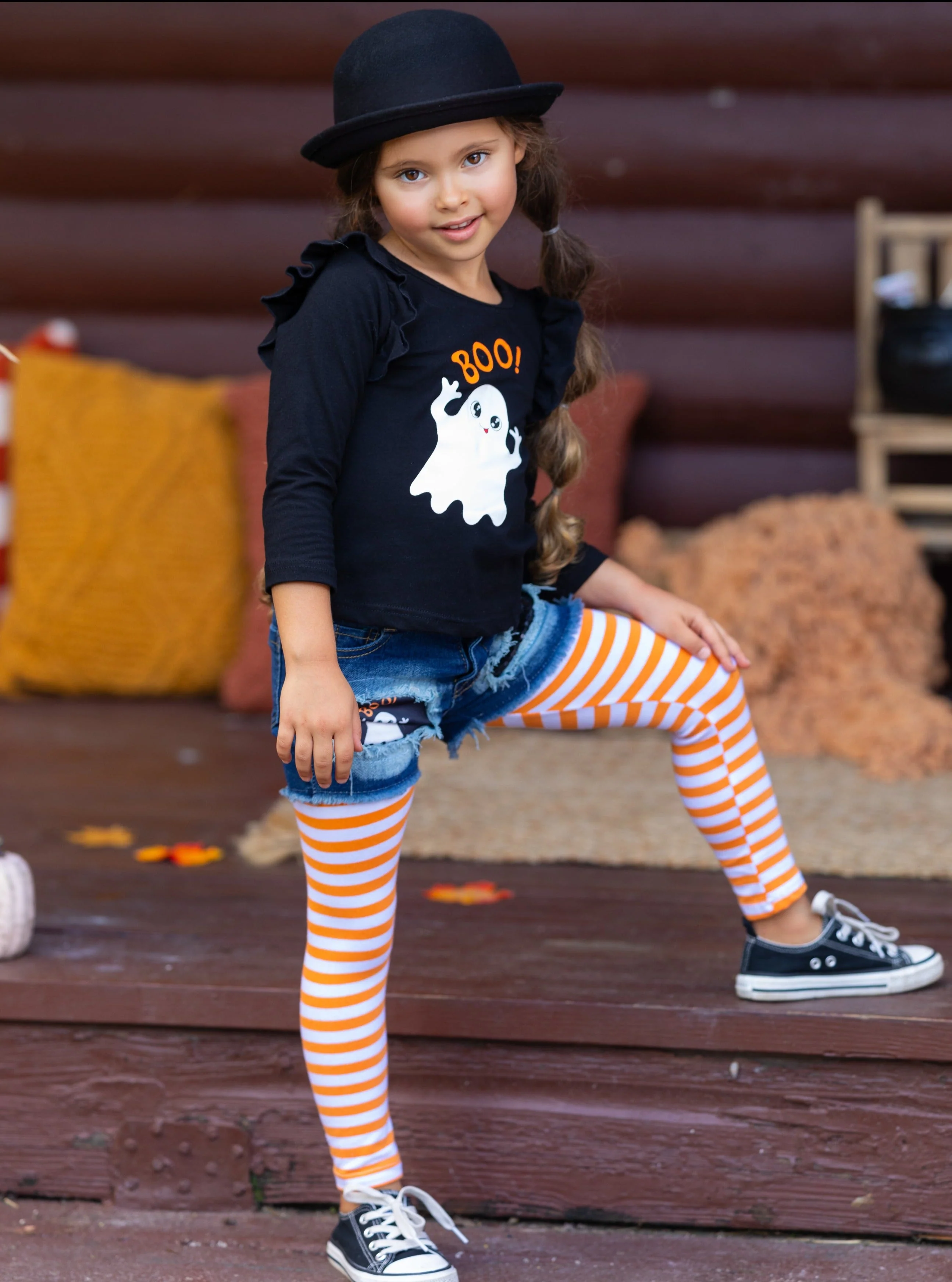 All Boo'd Up Top, Patched Denim Shorts, and Legging Set - Image 5