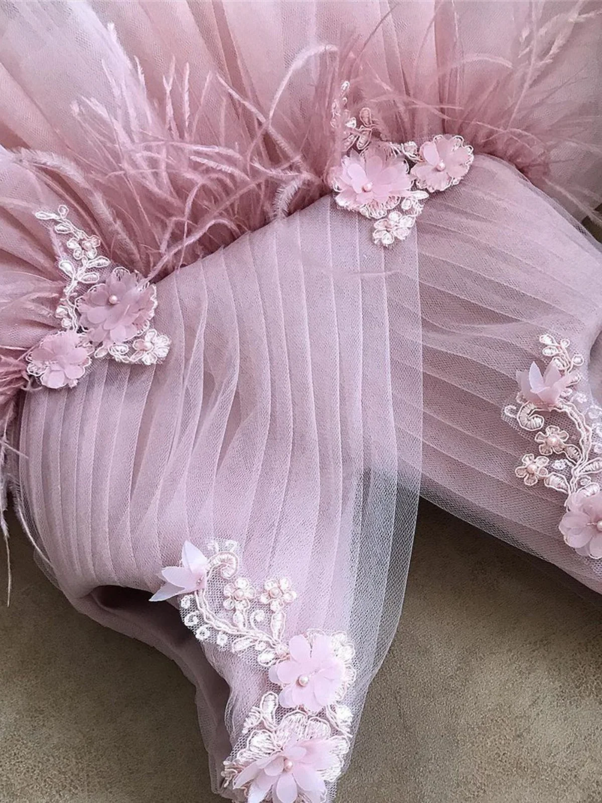 Floral Feather Tulle Princess Dress - Image 4
