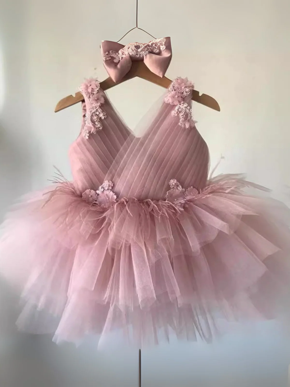 Floral Feather Tulle Princess Dress - Image 5