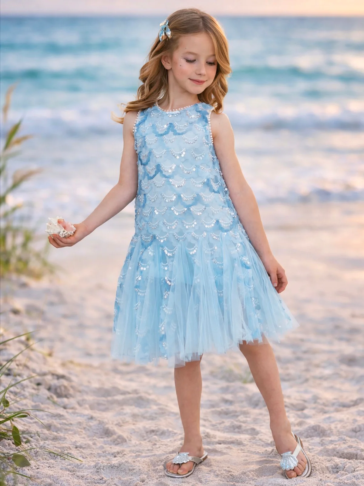 Aqua Mermaid Sequin Tulle Dress - Image 3