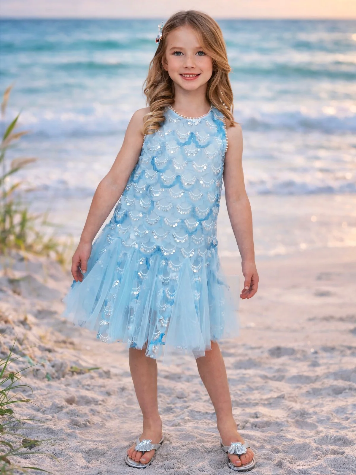 Aqua Mermaid Sequin Tulle Dress - Image 5