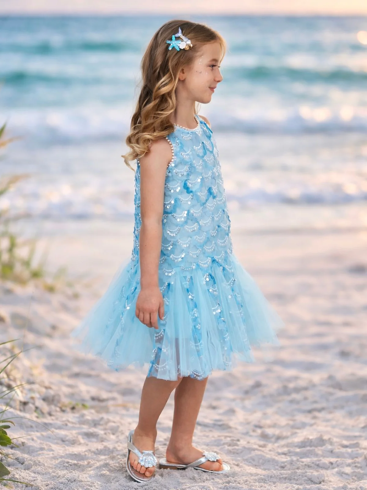 Aqua Mermaid Sequin Tulle Dress - Image 6