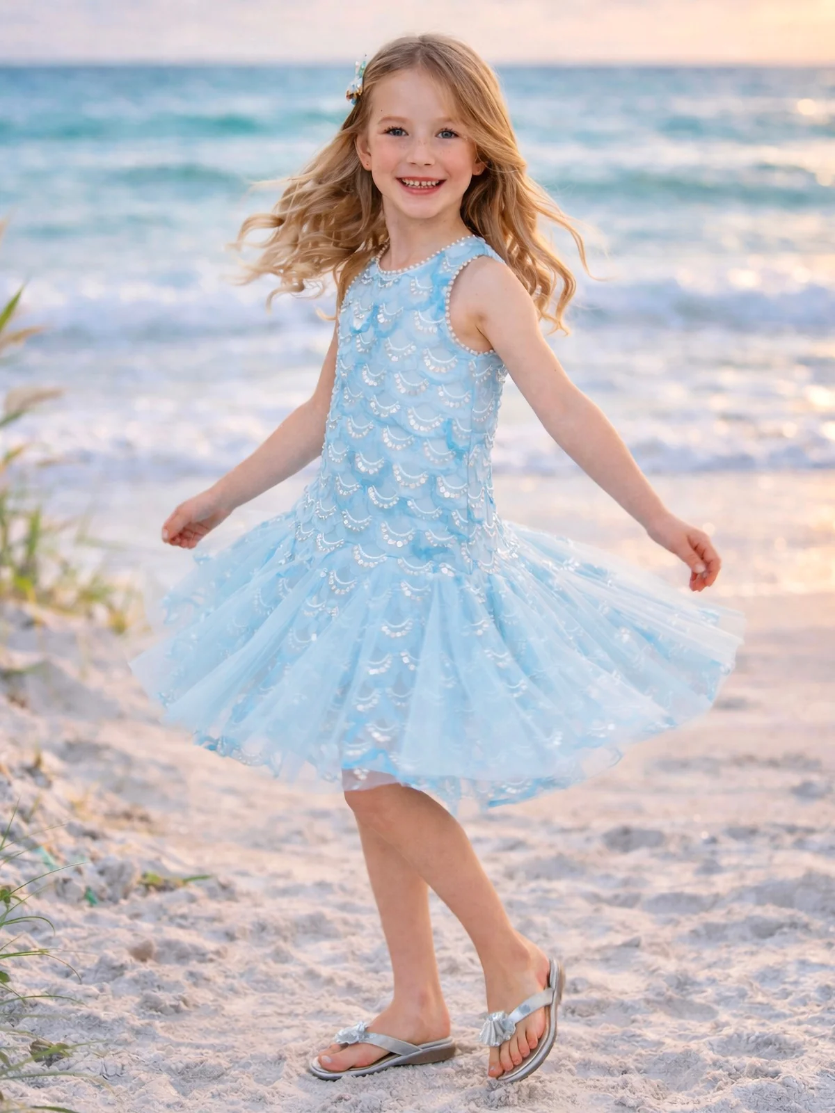 Aqua Mermaid Sequin Tulle Dress - Image 7