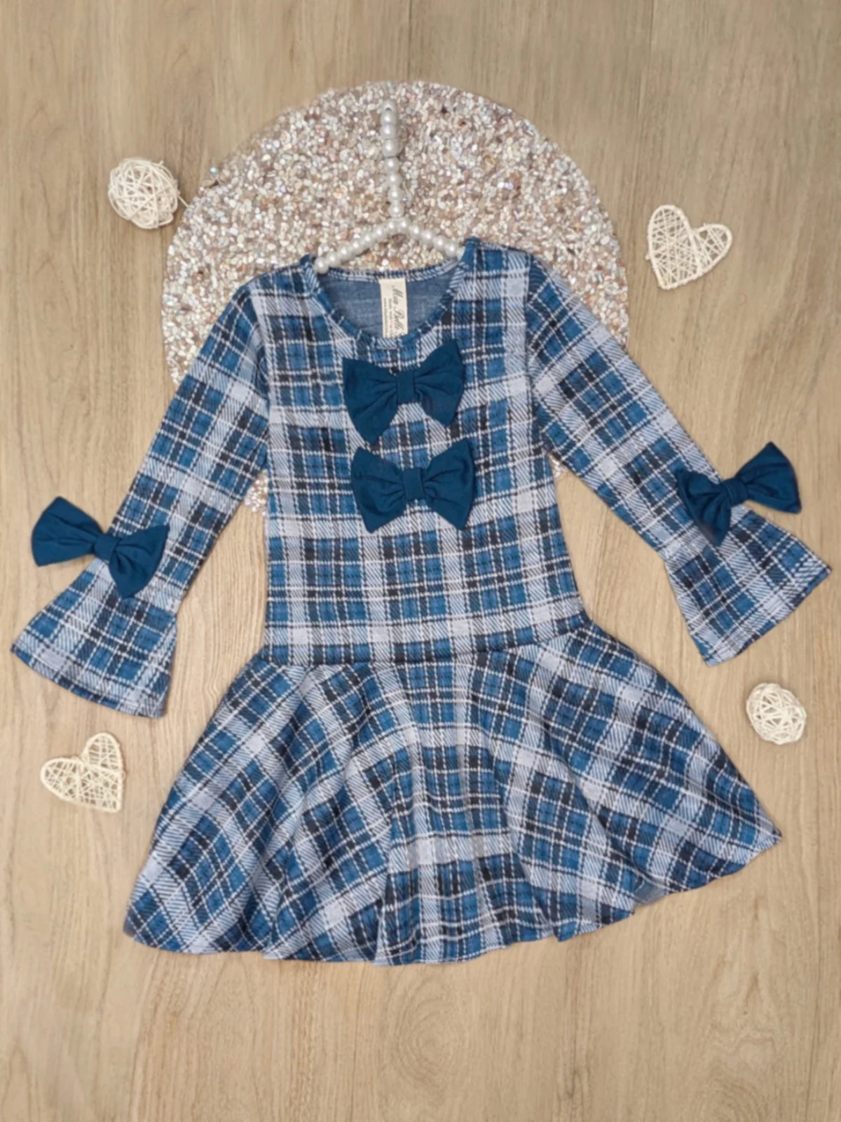 Bows & Blues Plaid Bell Sleeve Dress - Image 3