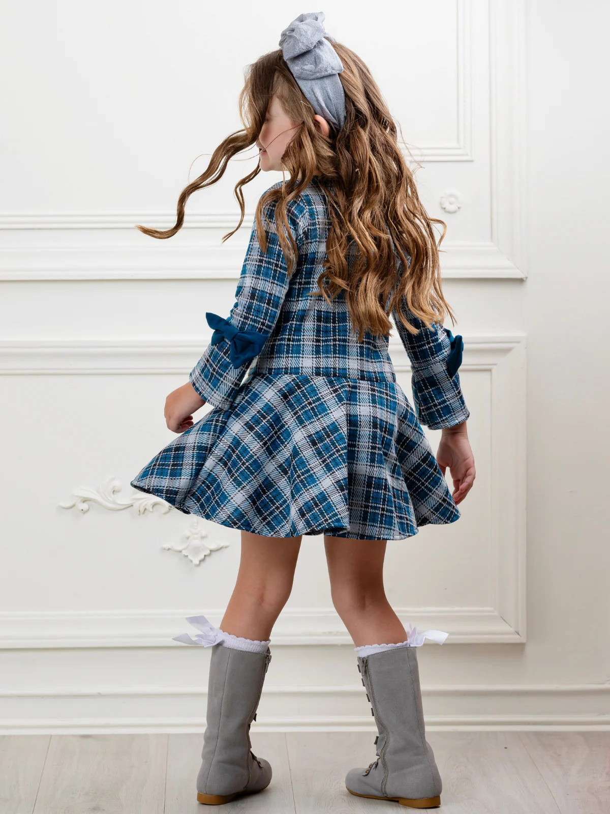 Bows & Blues Plaid Bell Sleeve Dress - Image 4