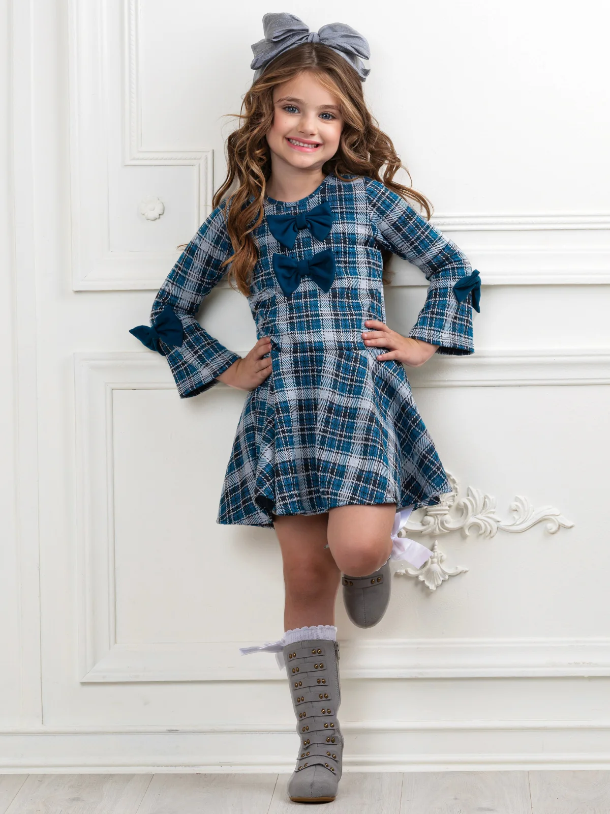 Bows & Blues Plaid Bell Sleeve Dress - Image 5