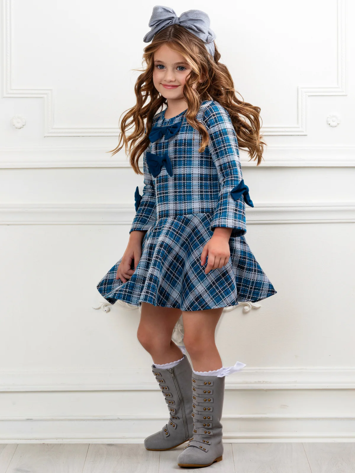 Bows & Blues Plaid Bell Sleeve Dress - Image 6