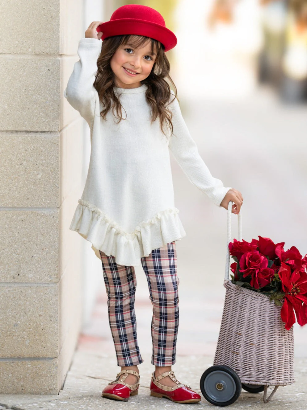 Breezey Ruffle Tunic and Plaid Legging Set - Image 2
