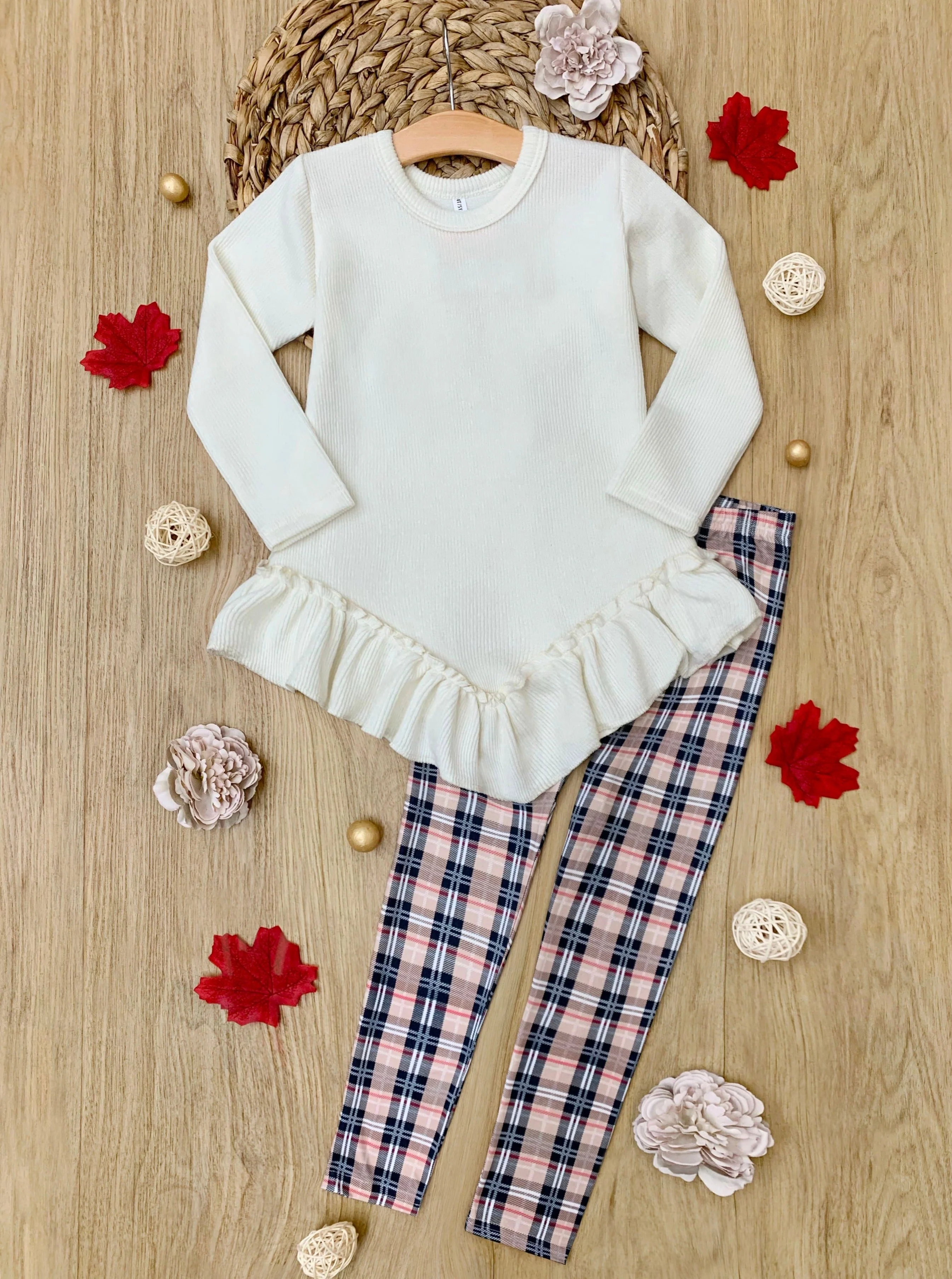 Breezey Ruffle Tunic and Plaid Legging Set - Image 4