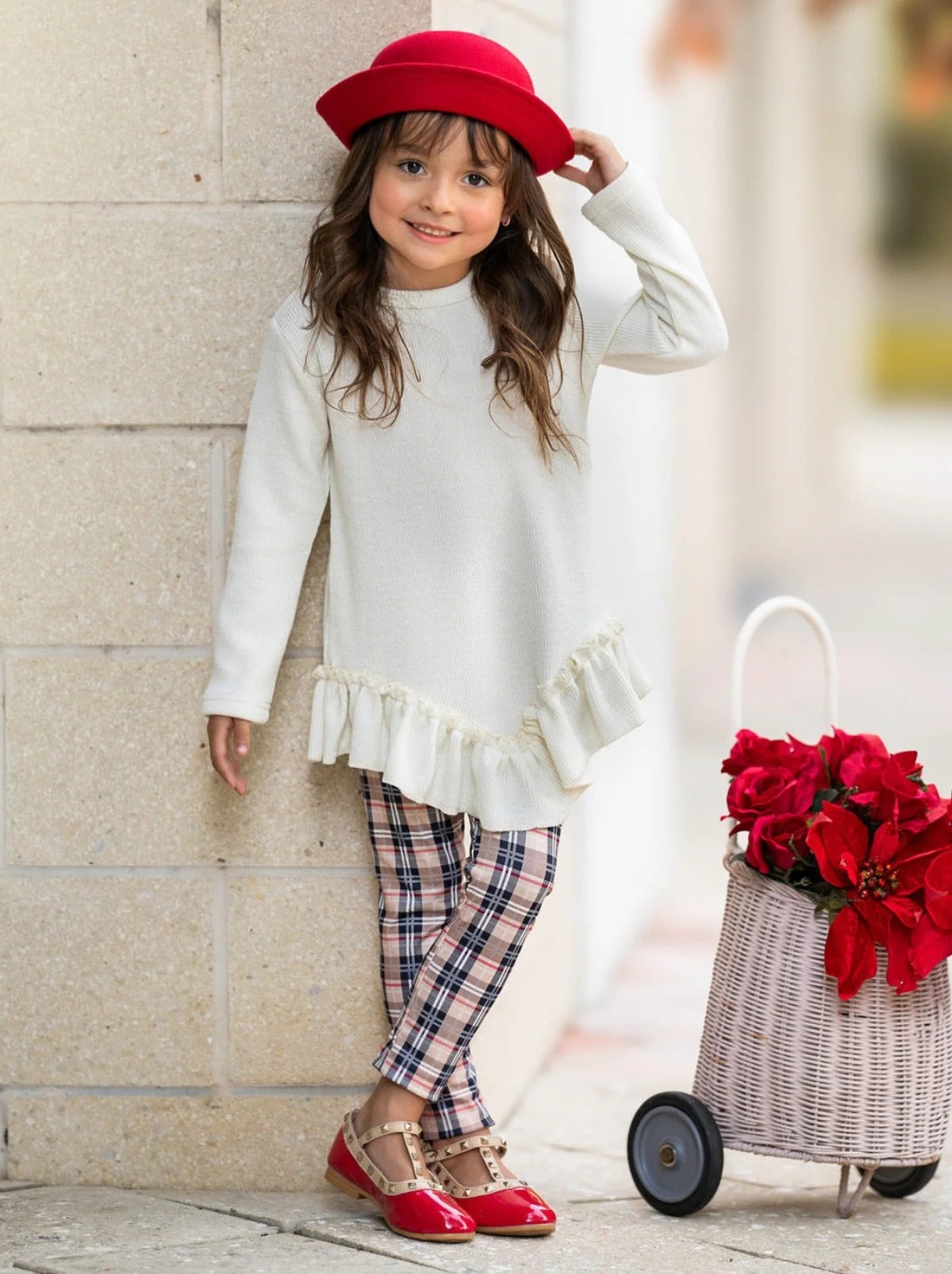 Breezey Ruffle Tunic and Plaid Legging Set - Image 5