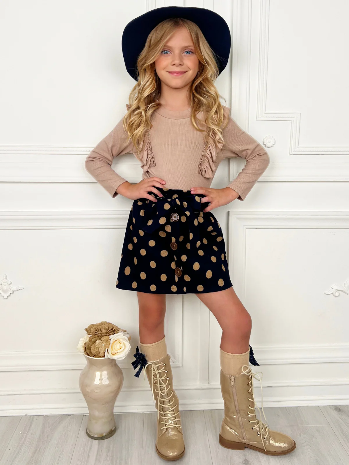 Autumn Dot Ruffled Top and Polka Dot Skirt Set - Image 3