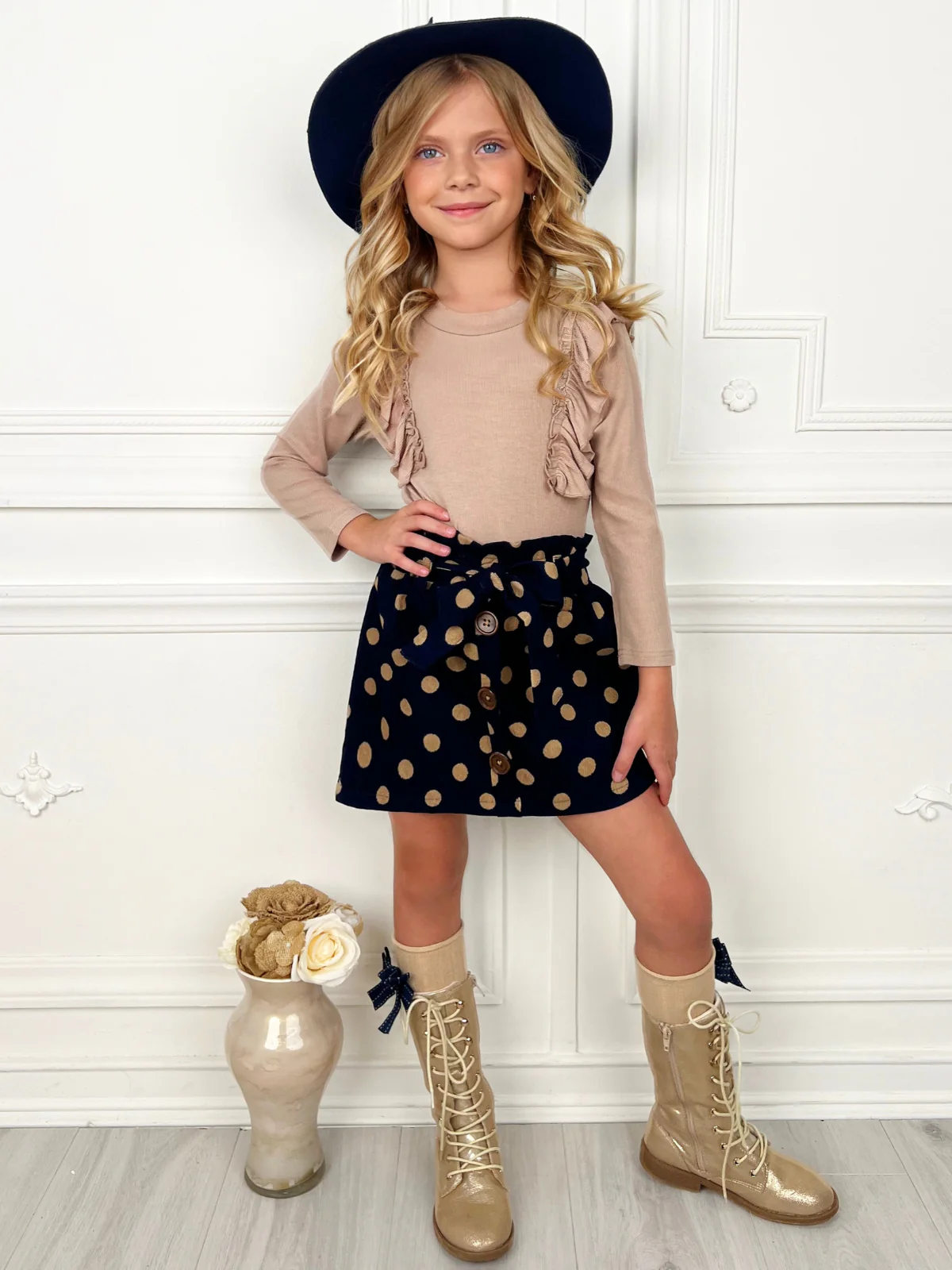 Autumn Dot Ruffled Top and Polka Dot Skirt Set - Image 4