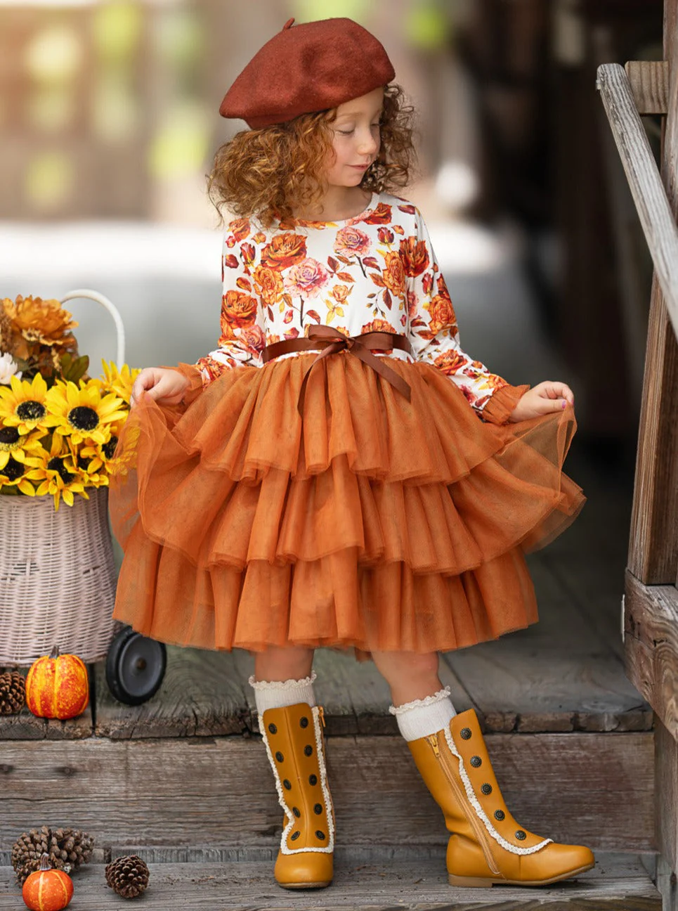Autumn Floral Ruffle Tutu Dress - Image 3