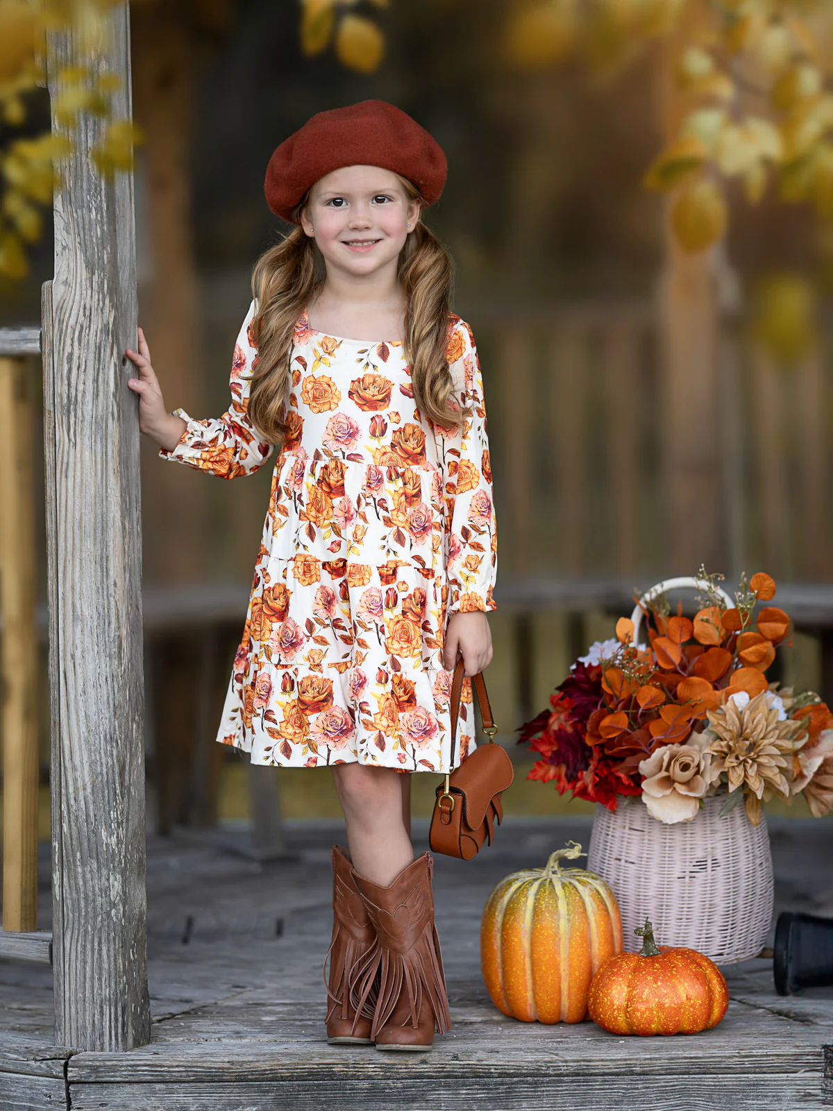 Autumn Floral Faux Suede Vest Dress Set - Image 6
