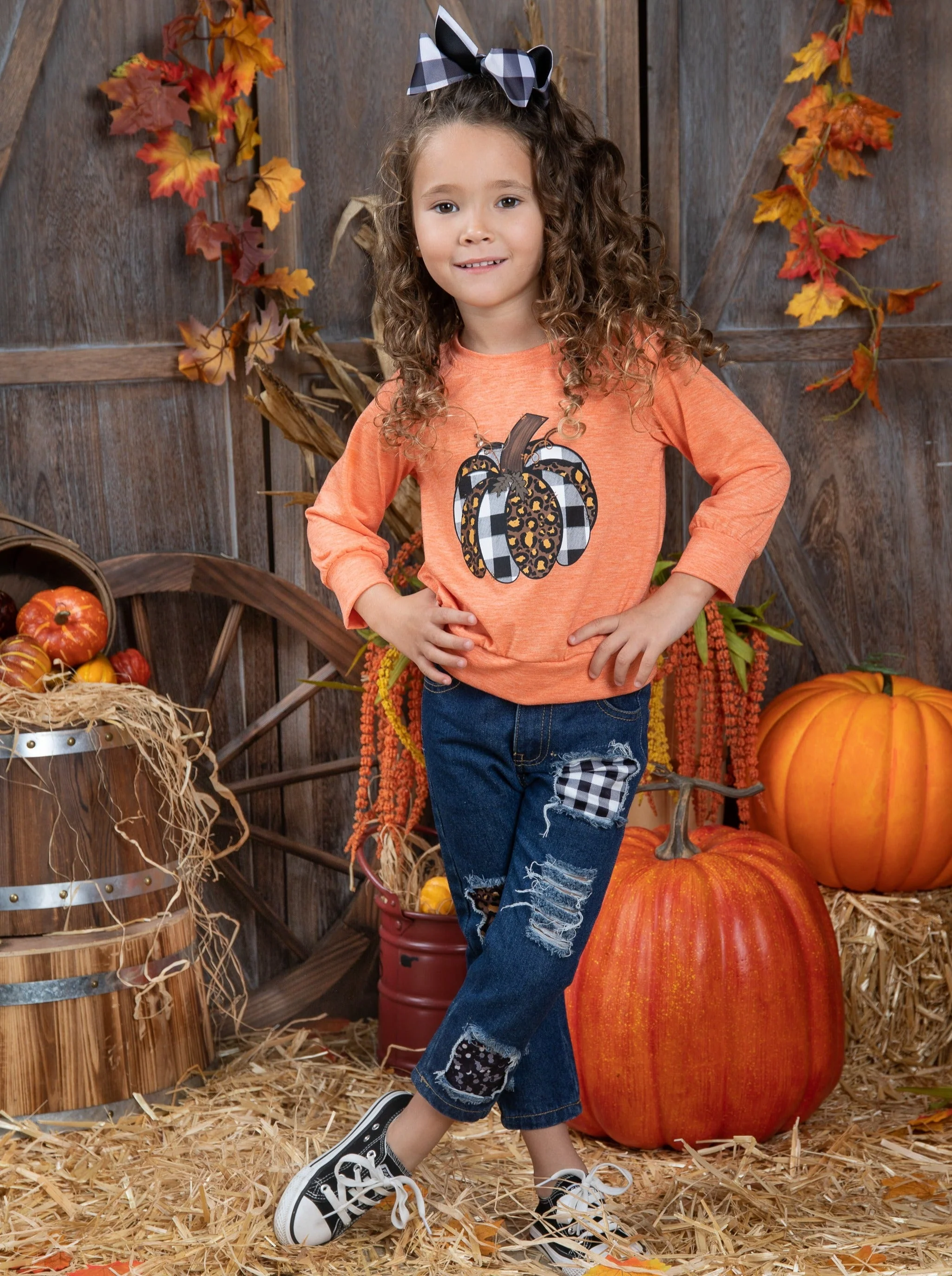 Aww, Pumpkin Pullover and Patched Jeans Set - Image 2