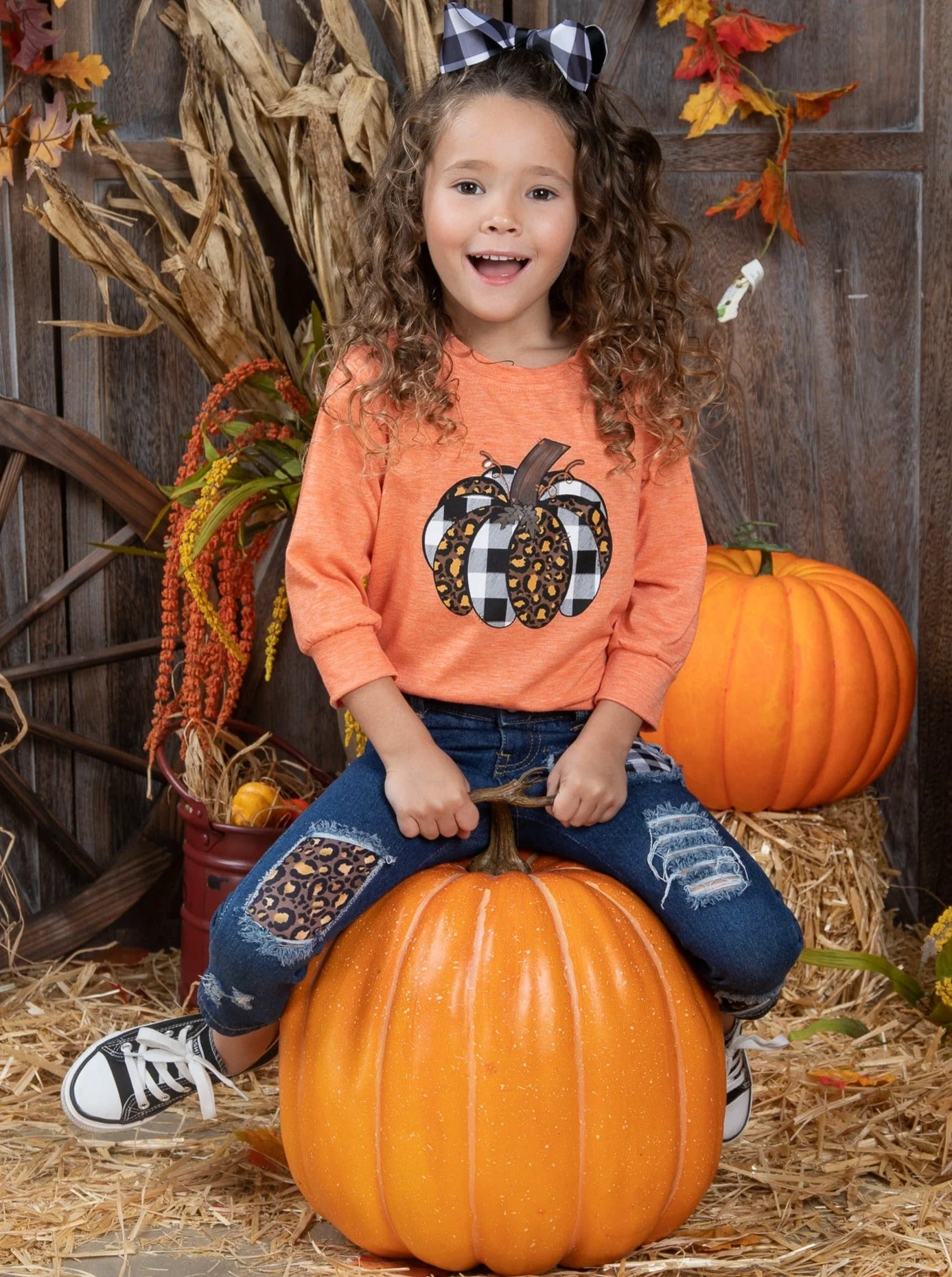 Aww, Pumpkin Pullover and Patched Jeans Set - Image 4