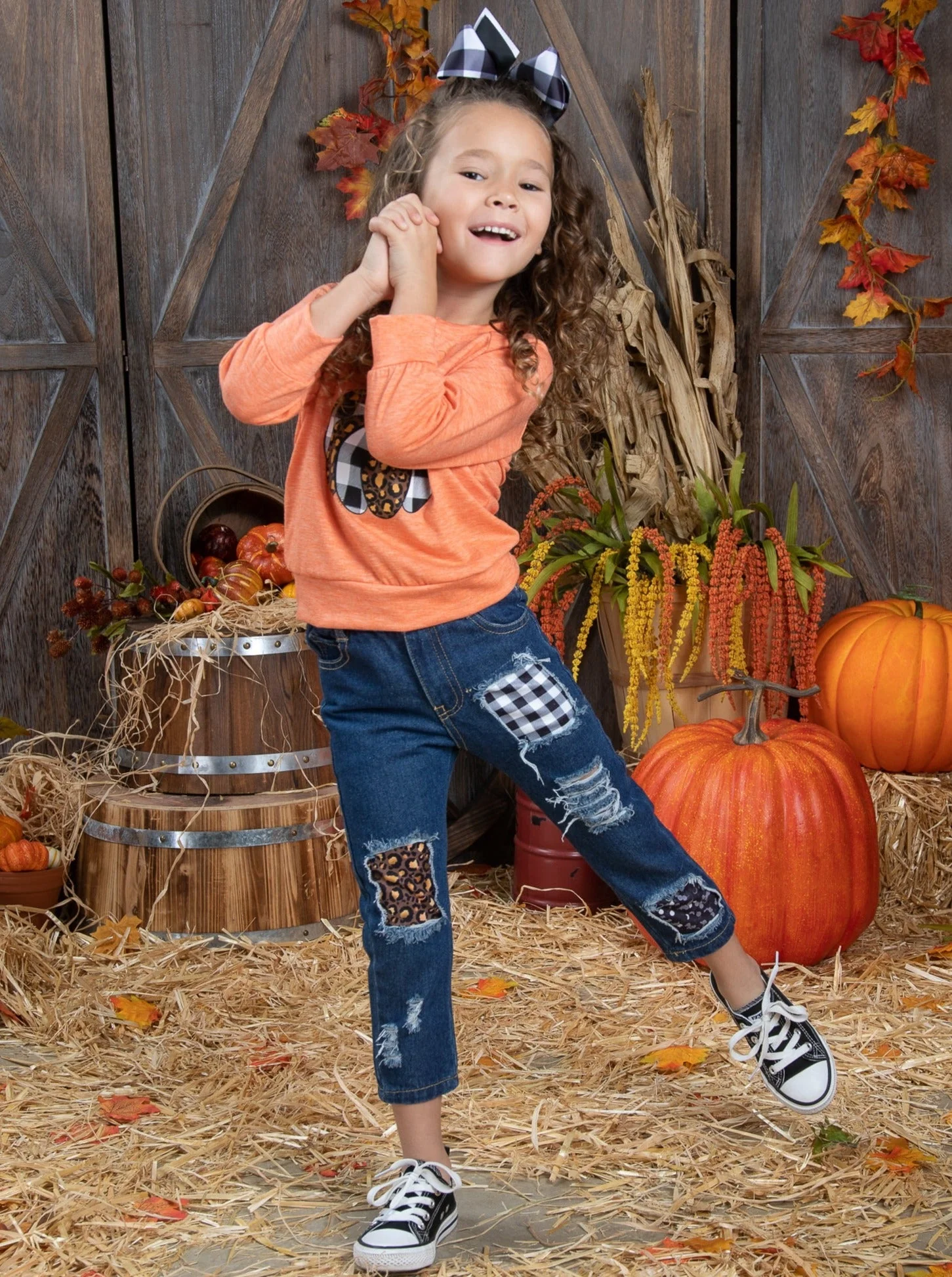Aww, Pumpkin Pullover and Patched Jeans Set - Image 5