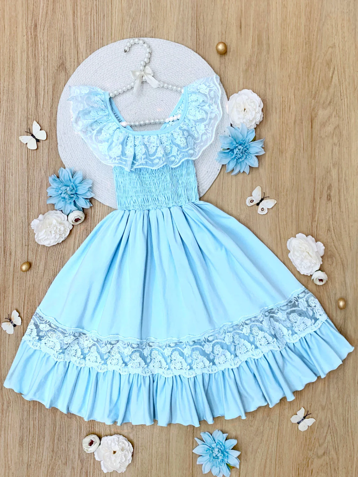 Baby Blue Spring Chic Lace Maxi Dress - Image 3