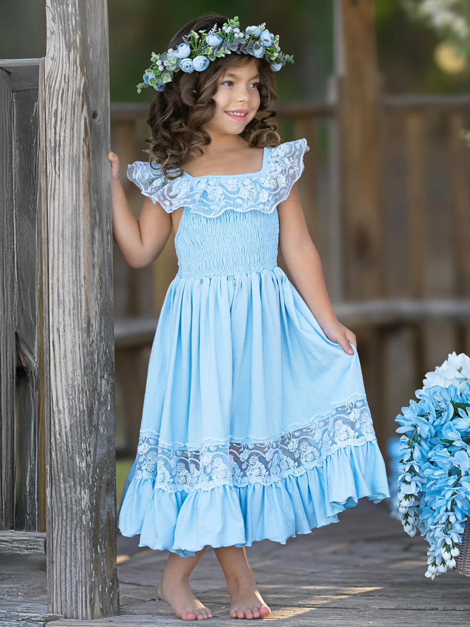 Baby Blue Spring Chic Lace Maxi Dress - Image 4