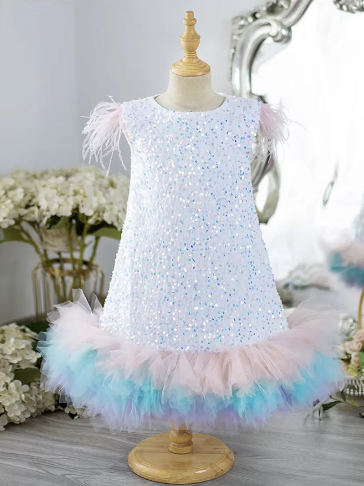 Sequin Feather Tulle Party Dress - Image 2