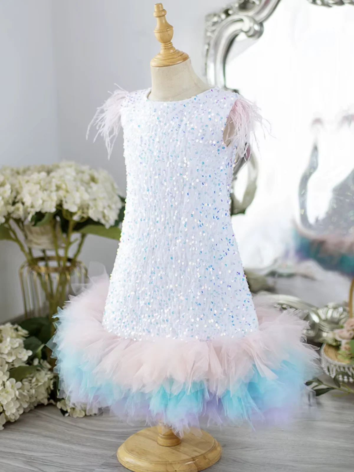 Sequin Feather Tulle Party Dress - Image 3
