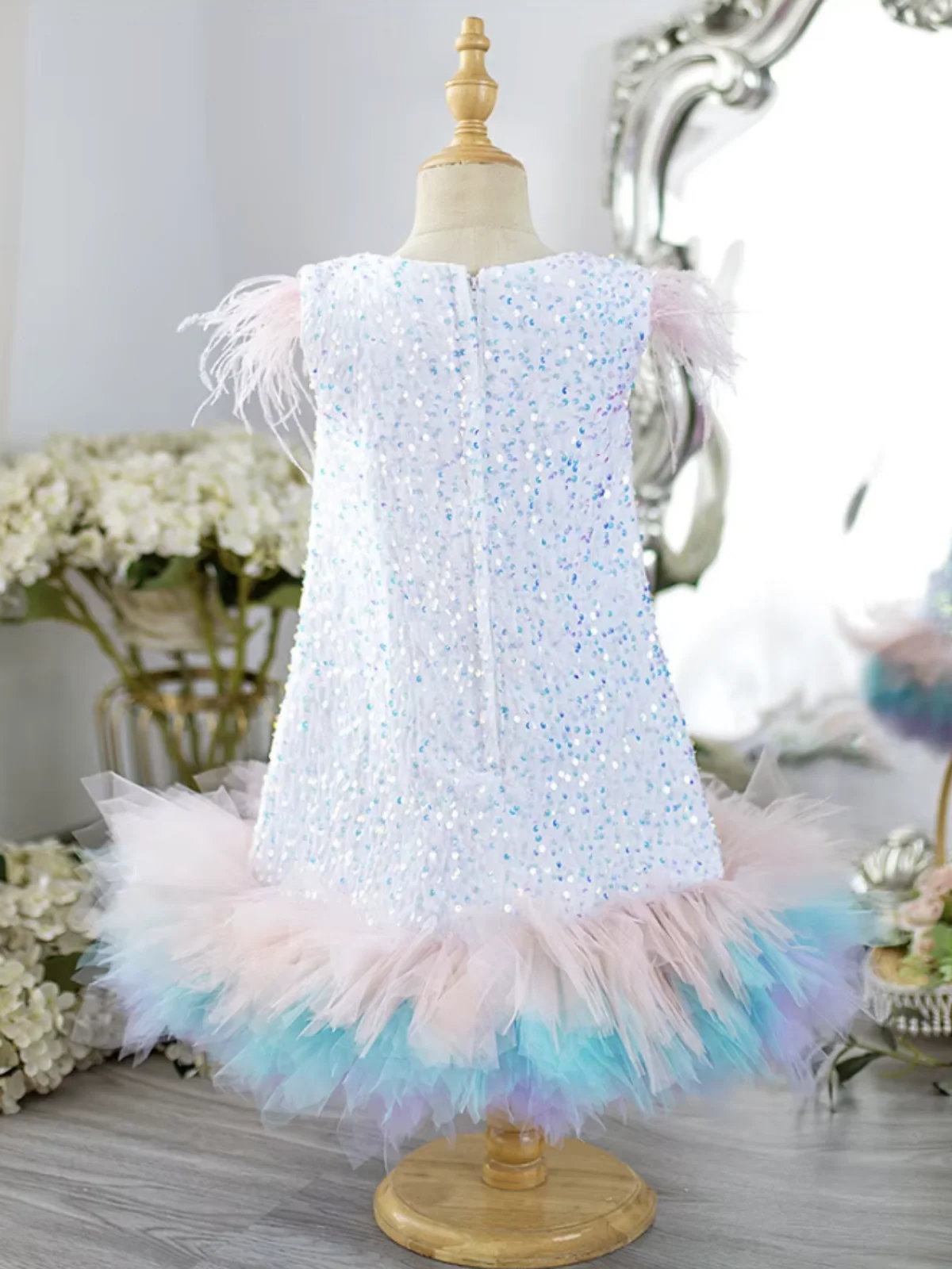 Sequin Feather Tulle Party Dress - Image 4
