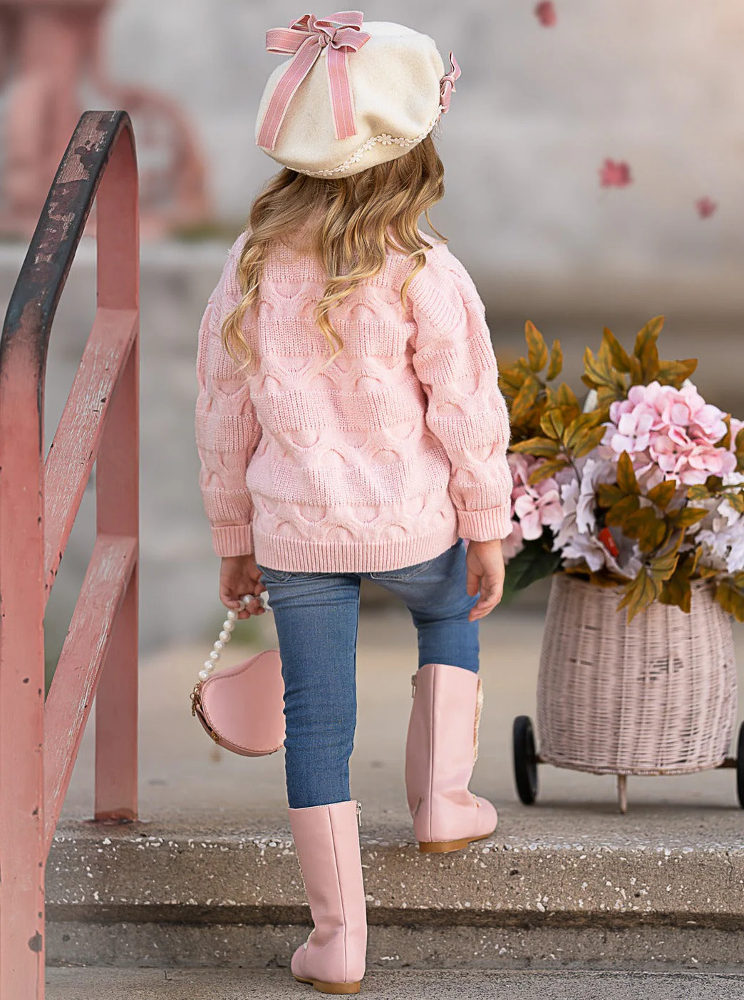 Girls Floral Button-Up Cardigan with Adorable 3D Flower Details and Heart-Shaped Buttons - Image 5