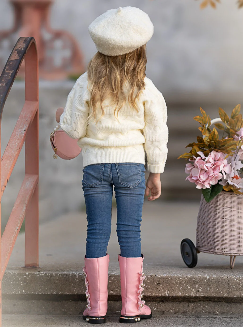Girls Floral Button-Up Cardigan with Adorable 3D Flower Details and Heart-Shaped Buttons - Image 9