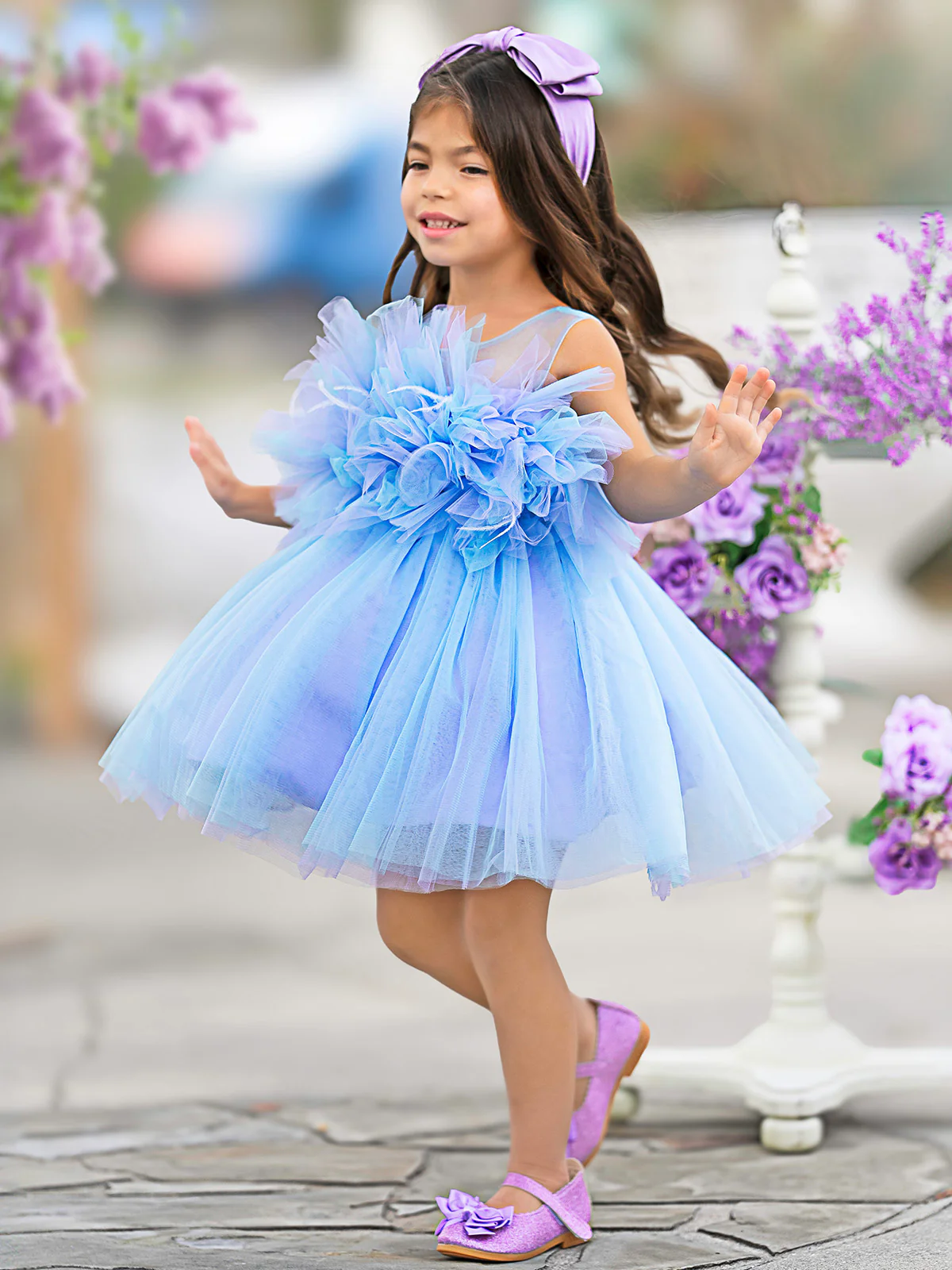 Girls Princess Flower Decorated Tutu Dress - Image 2