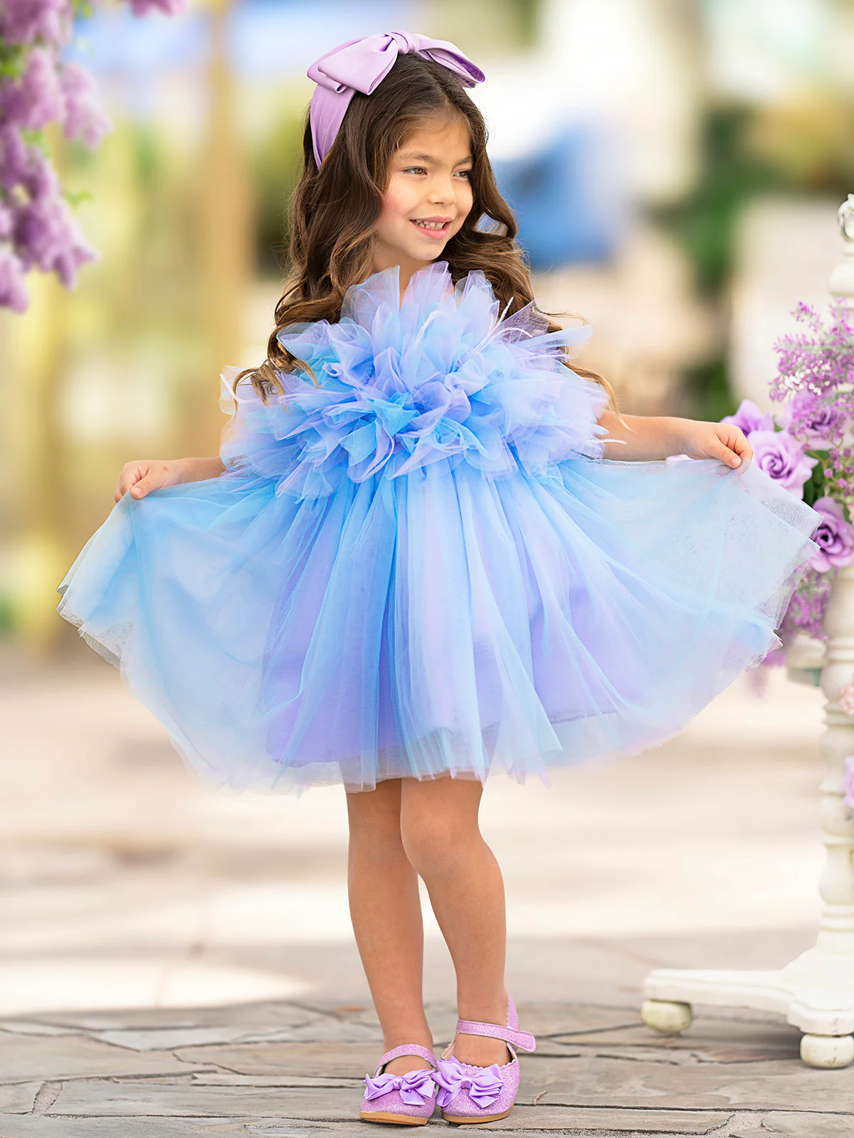 Girls Princess Flower Decorated Tutu Dress - Image 5