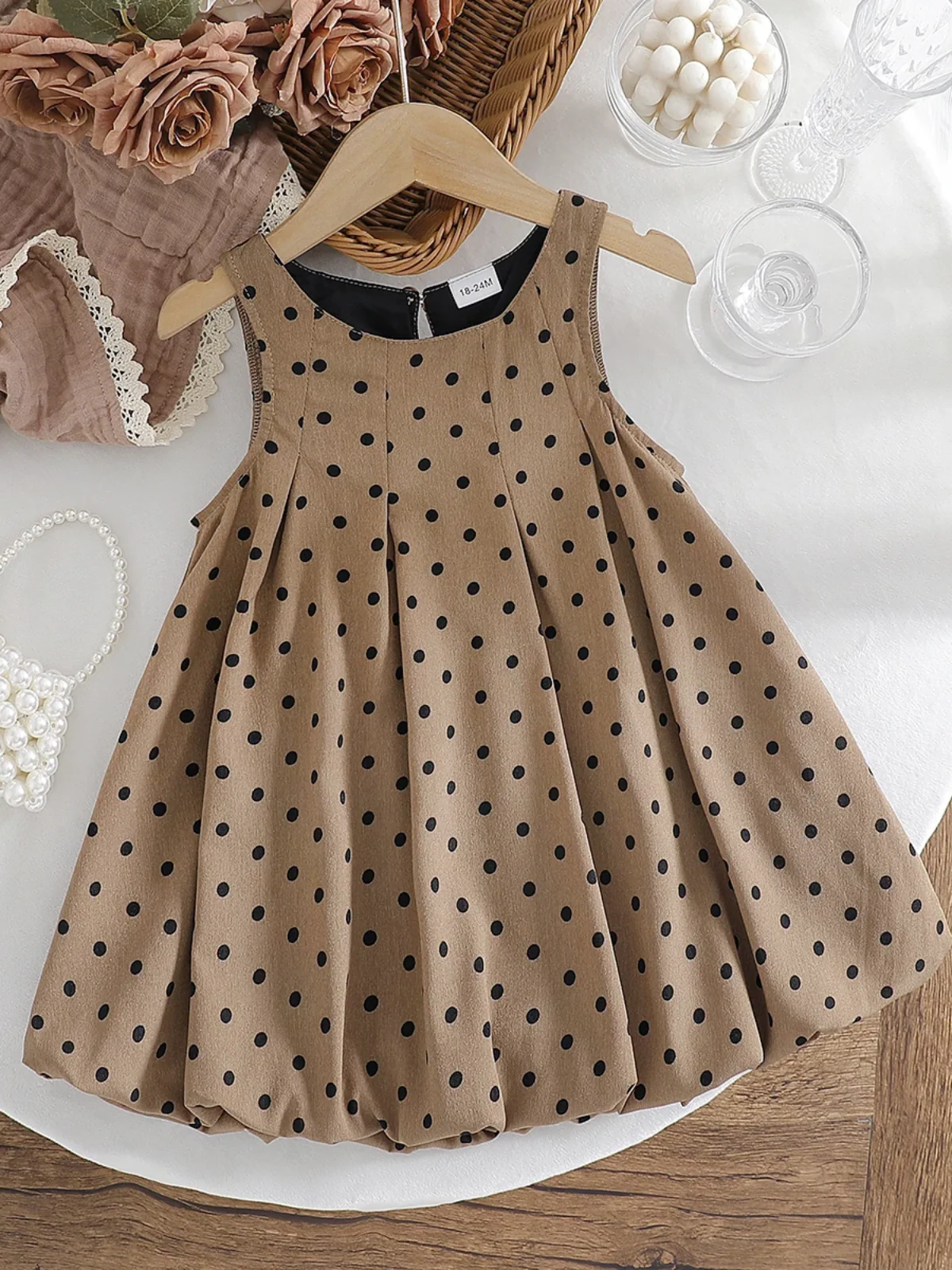 Chic Tan Polka Dot Bubble Dress - Image 4