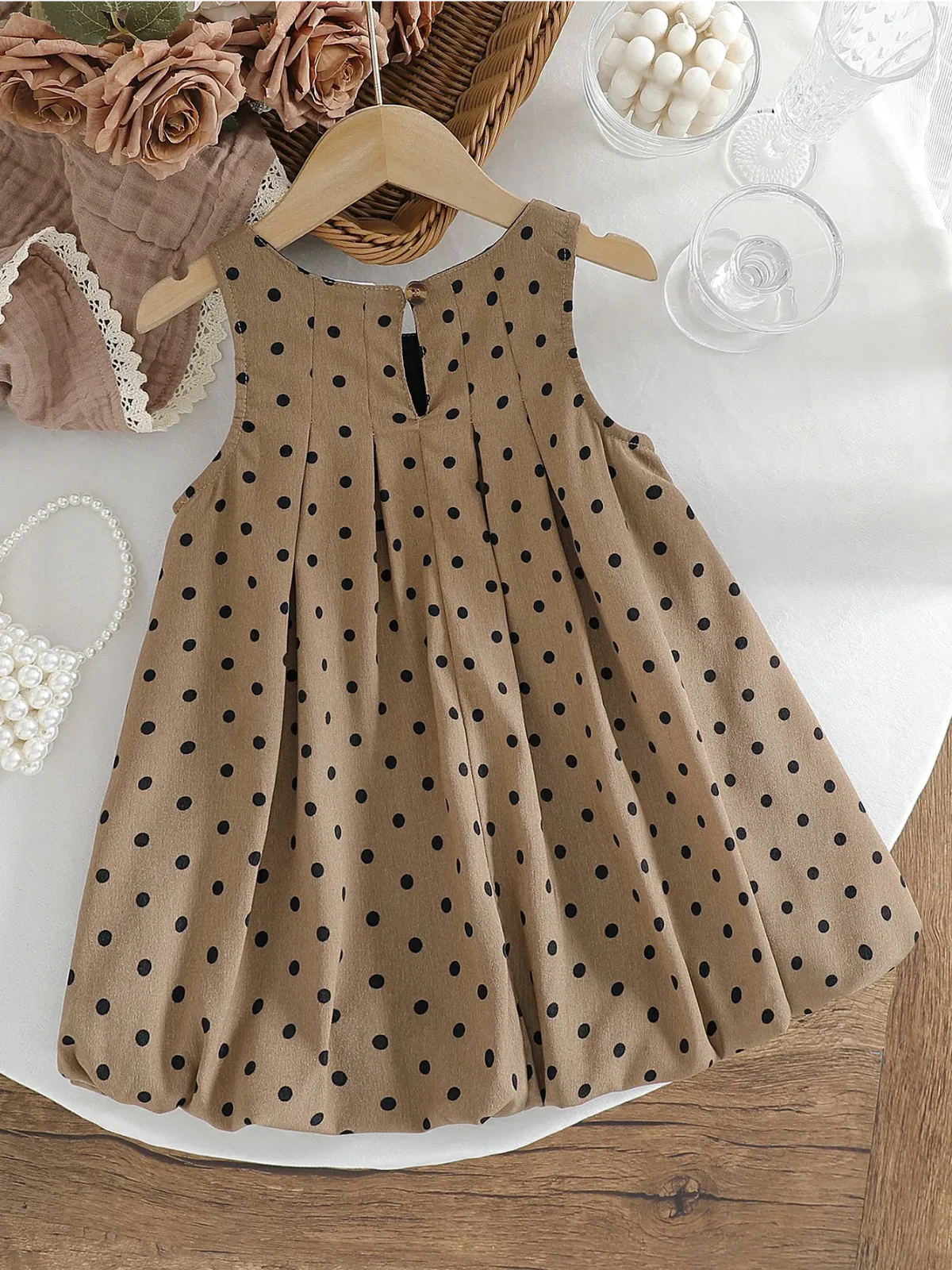 Chic Tan Polka Dot Bubble Dress - Image 5