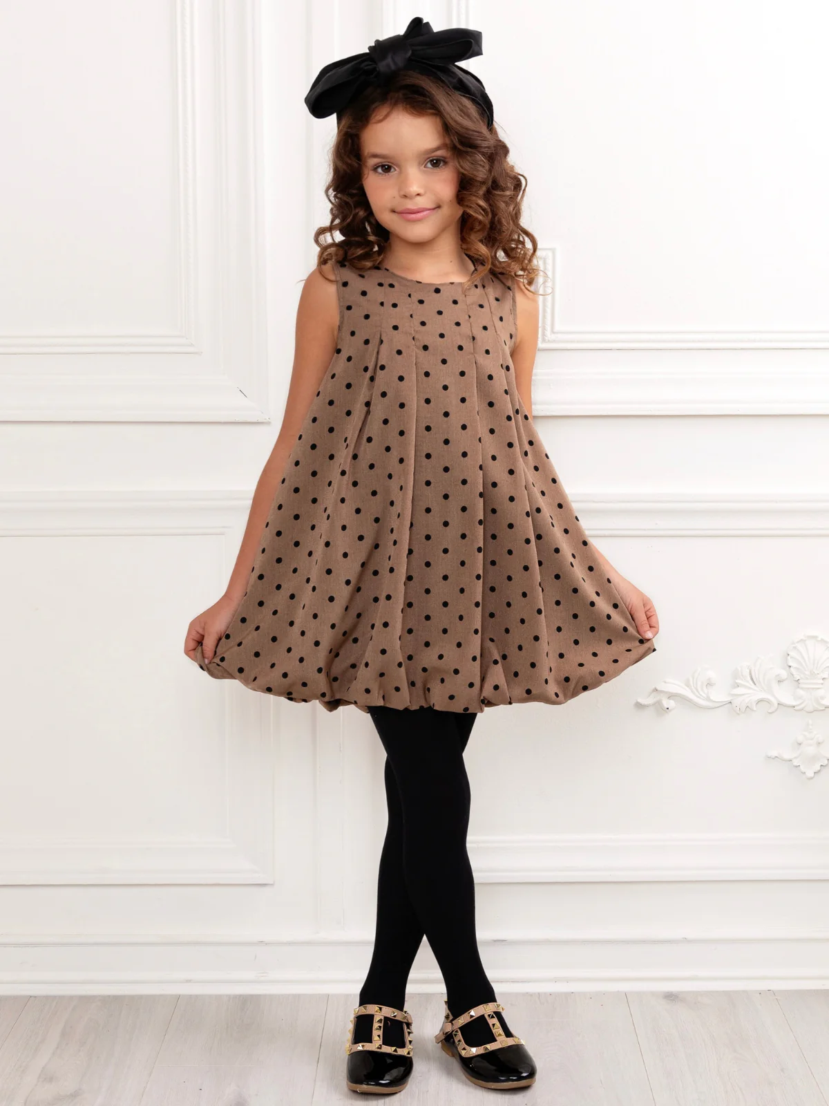Chic Tan Polka Dot Bubble Dress - Image 9