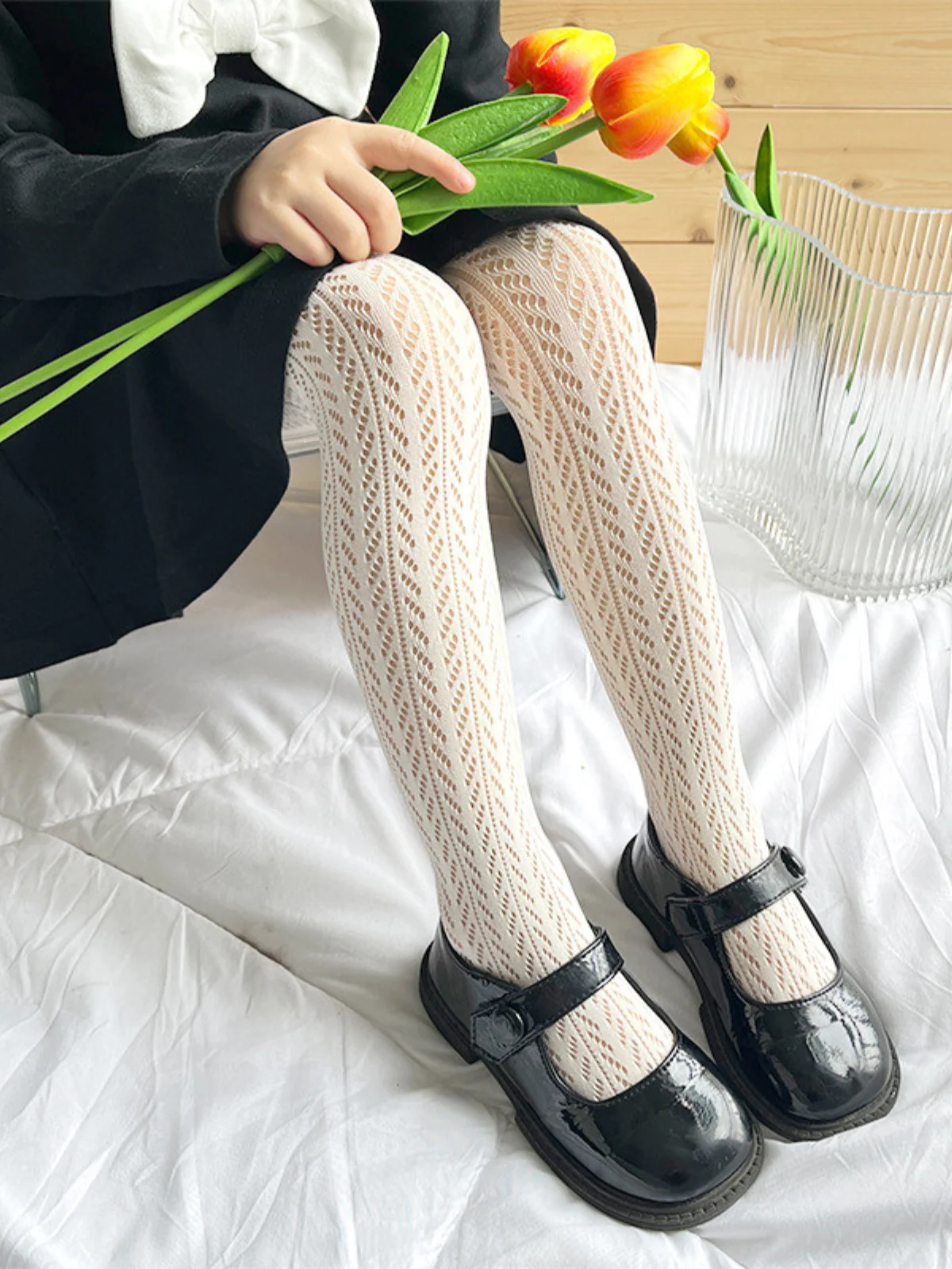 Elegant Touch Patterned Girls Black Tights - Image 2