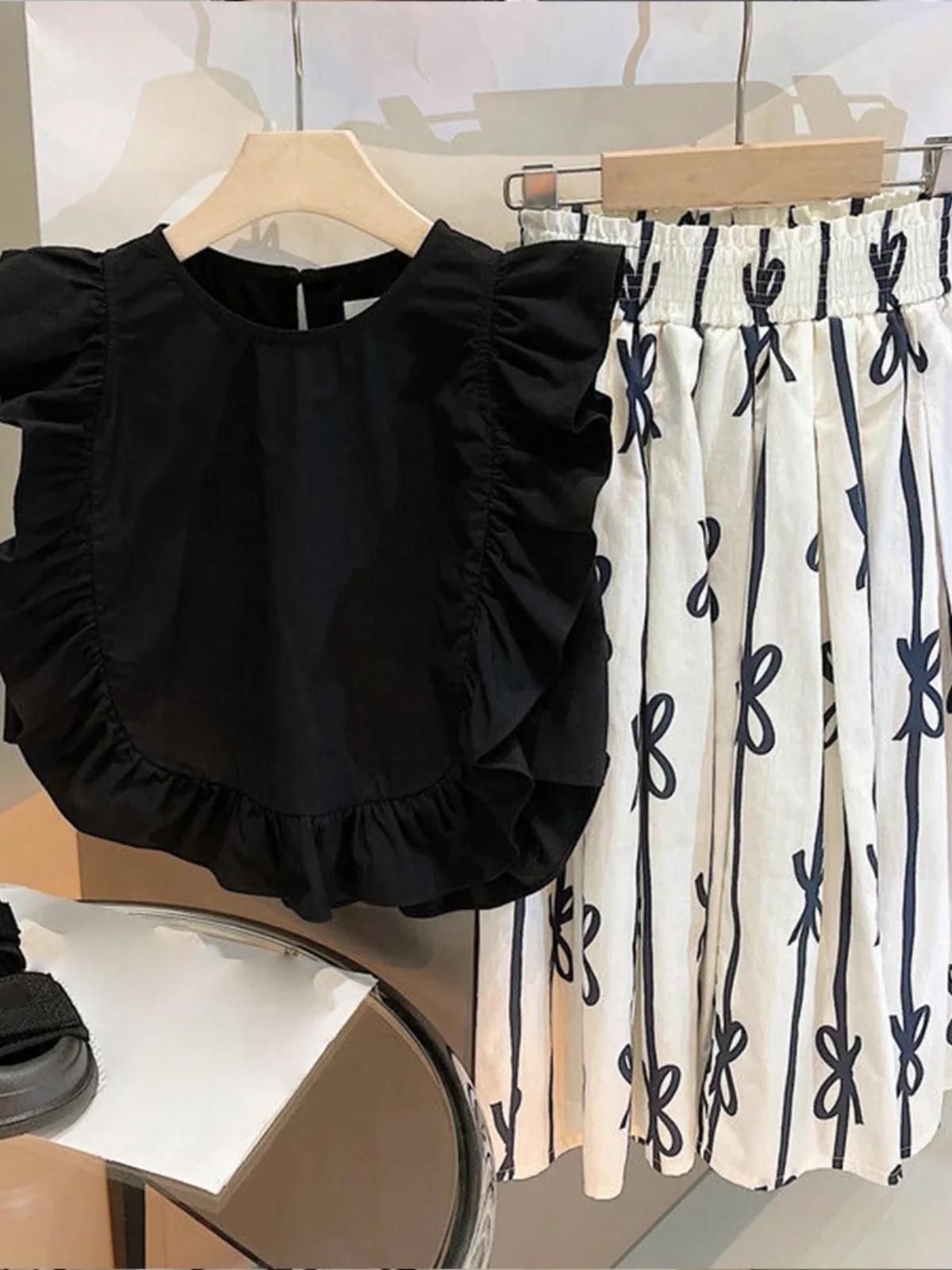 Sweet Style Top and Bow Wide Leg Pants Set - Image 2