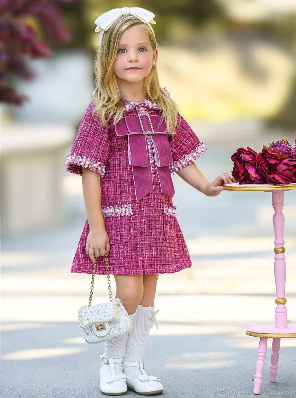 Prettiest Doll Berry Red Tweed Dress - Image 2