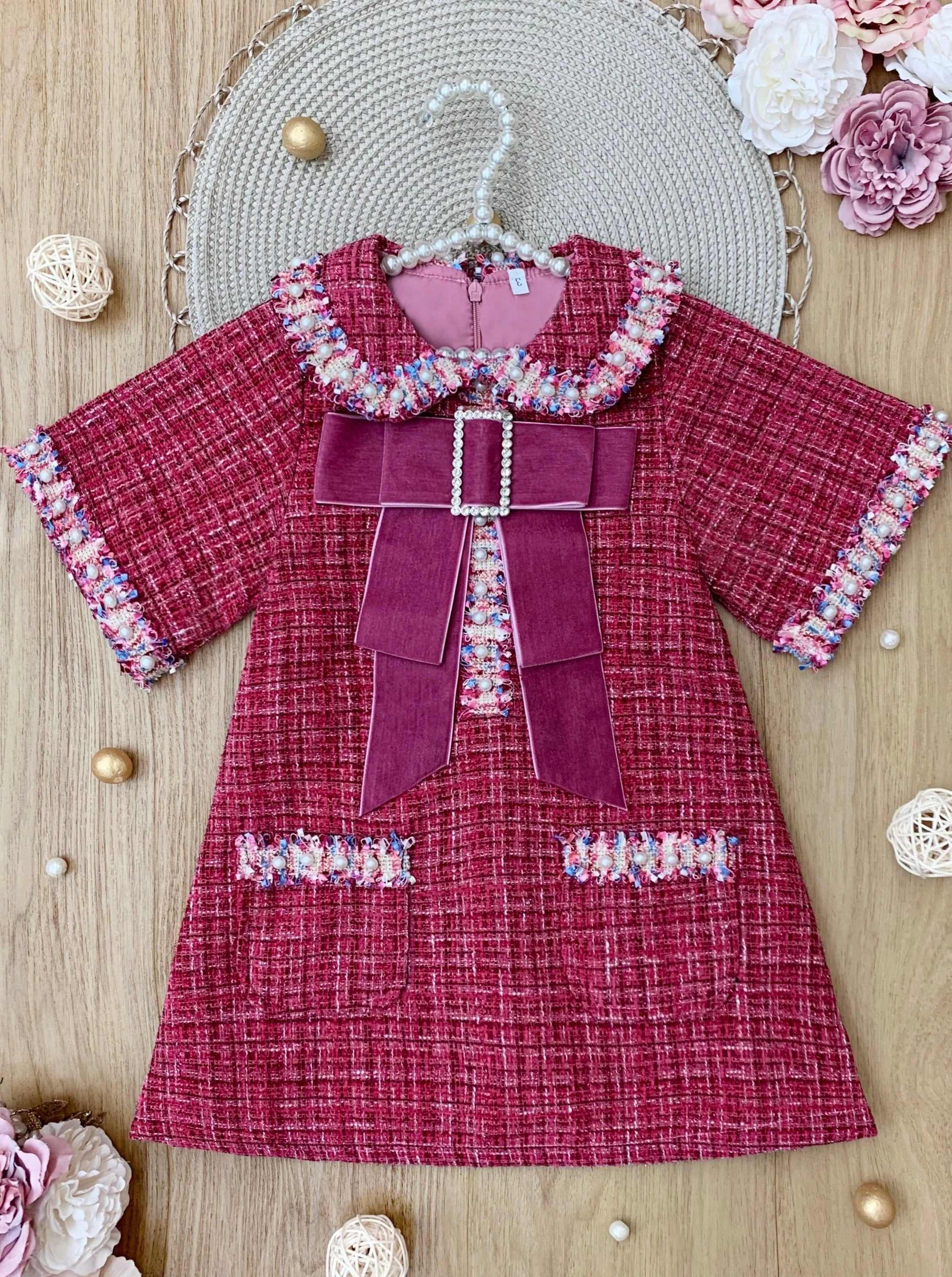 Prettiest Doll Berry Red Tweed Dress - Image 3