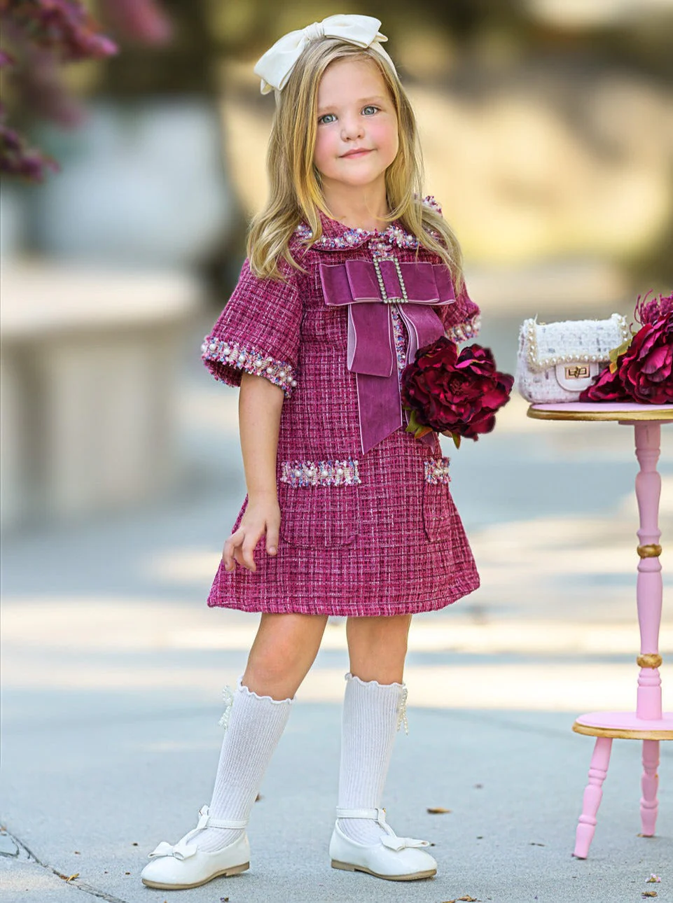 Prettiest Doll Berry Red Tweed Dress - Image 5