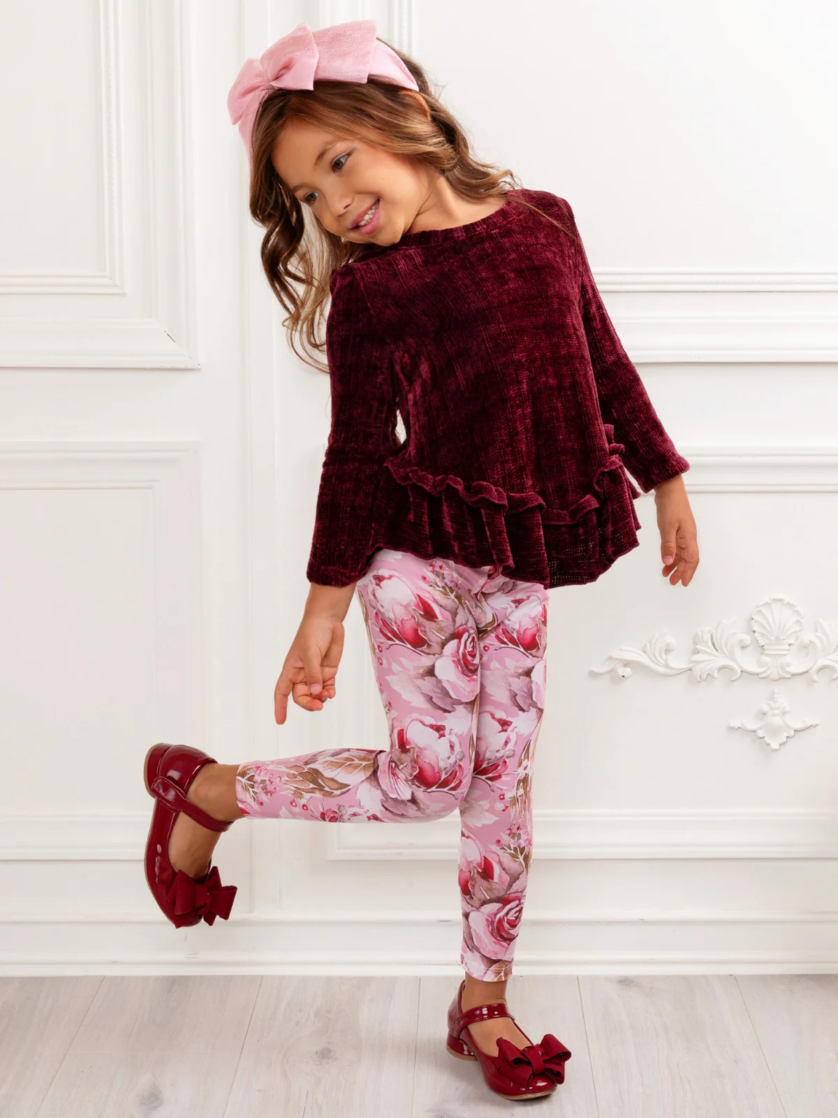 Berry Ruffle Tunic and Floral Legging Set - Image 3