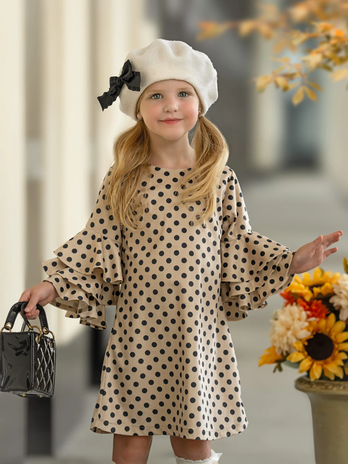 Parisian Polka Dot Ruffle Sleeved Dress - Image 2